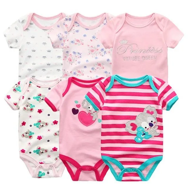 6pcs/lot Baby Bodysuit Fashion body Suits Short Sleeve Newborn Infant Jumpsuit Cartoon kids baby girl clothes