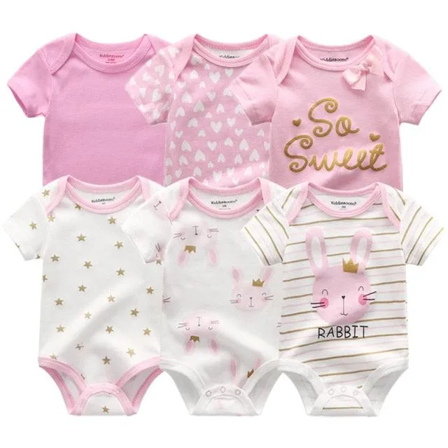 6pcs/lot Baby Bodysuit Fashion body Suits Short Sleeve Newborn Infant Jumpsuit Cartoon kids baby girl clothes