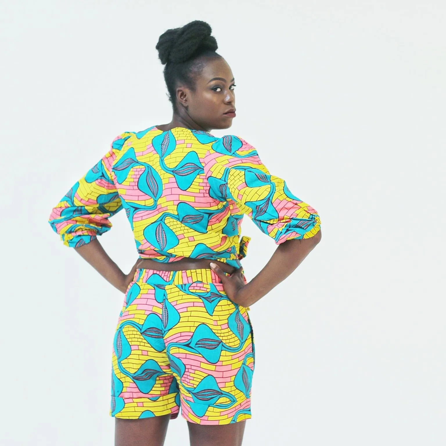 African Ankara Print Women Wrap Top and Shorts Set - Top Only