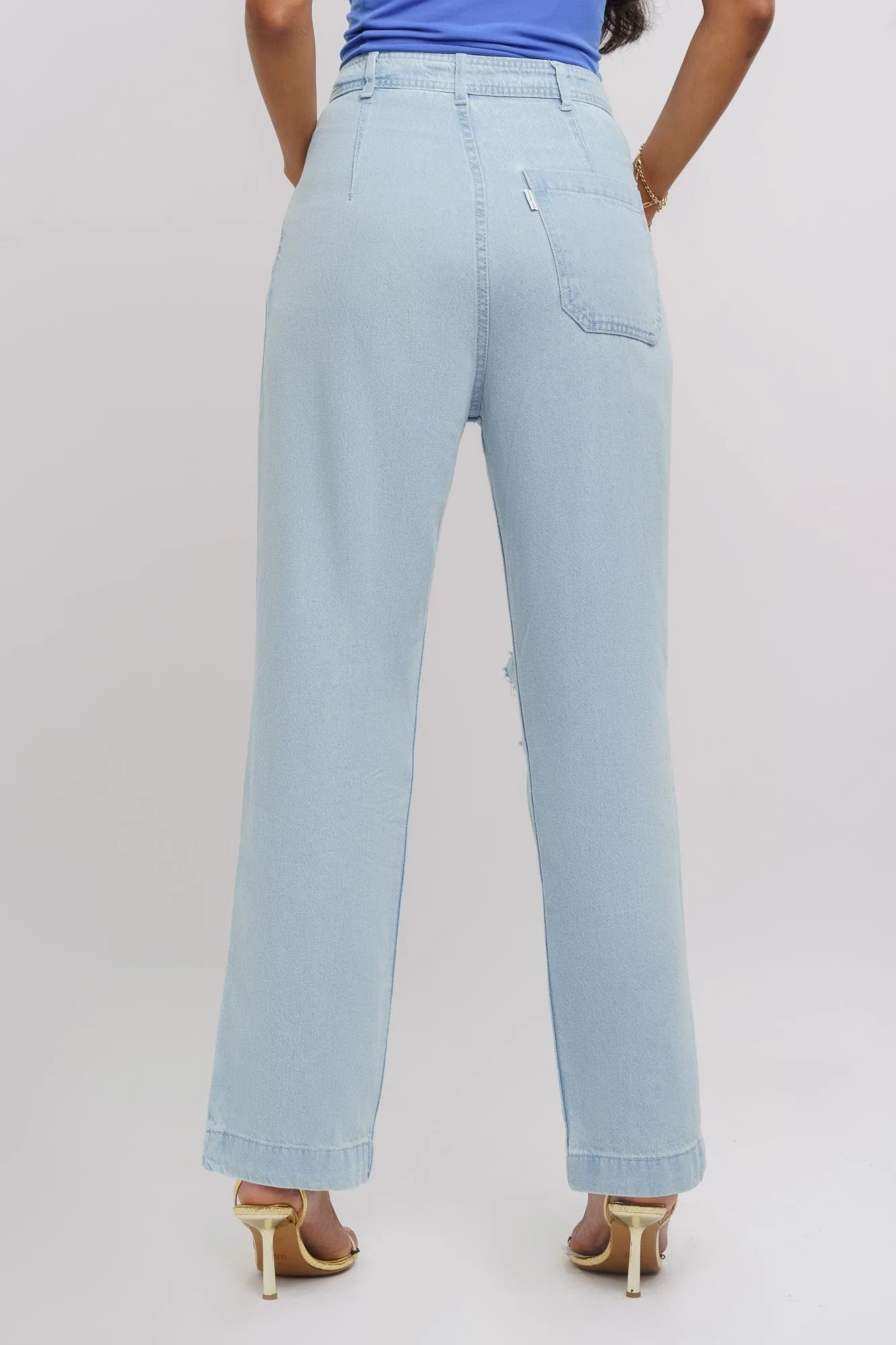 Airy Blue Distressed Straight Jeans