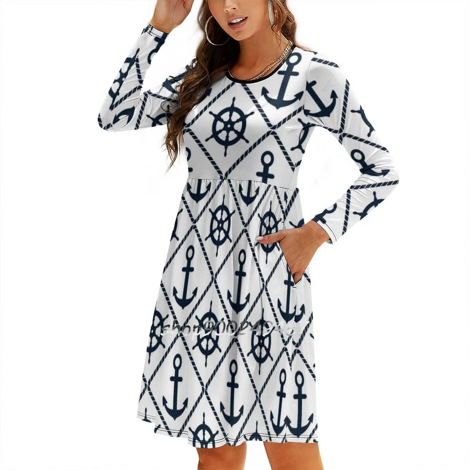 Anchor And Wheel Nautical-Navy And White Sling Dress