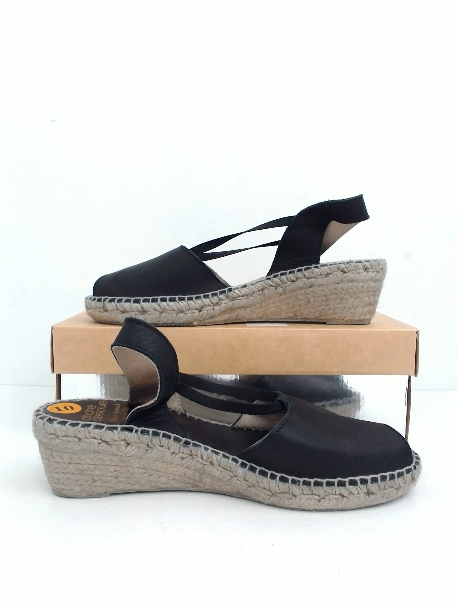 Andre Assous Women's Black Daity Wedge Espadrille Sandal Size 10 M