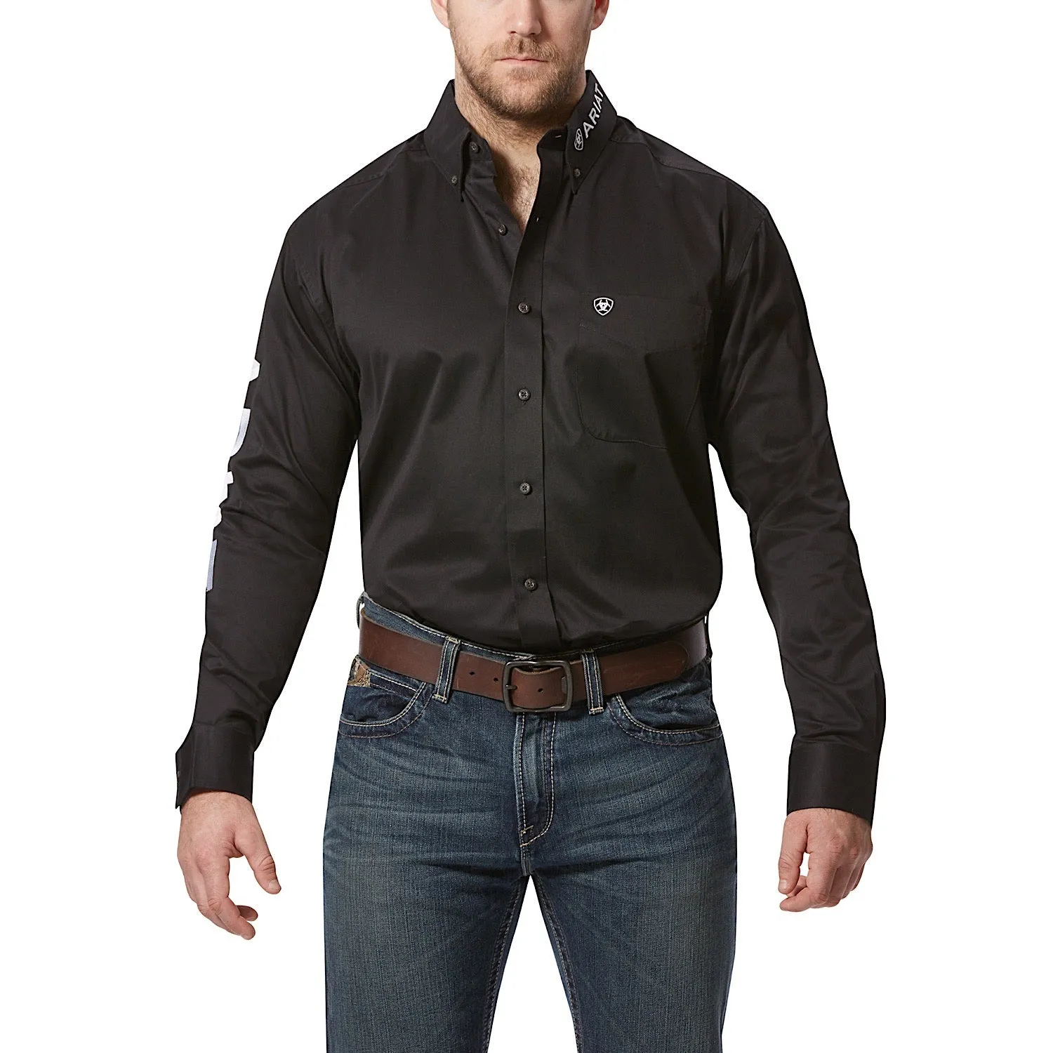 Ariat Mens Logo Twill Classic Fit Shirt Black/White