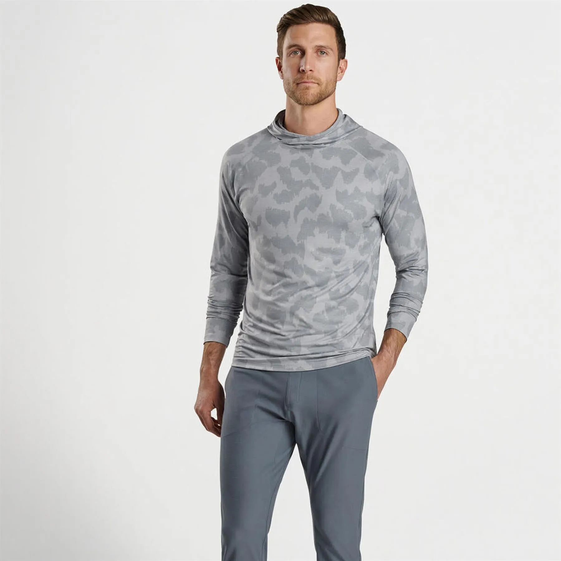 Aurora Windowpane Camo Performance T-Shirt Hoodie Gale Grey - AW24