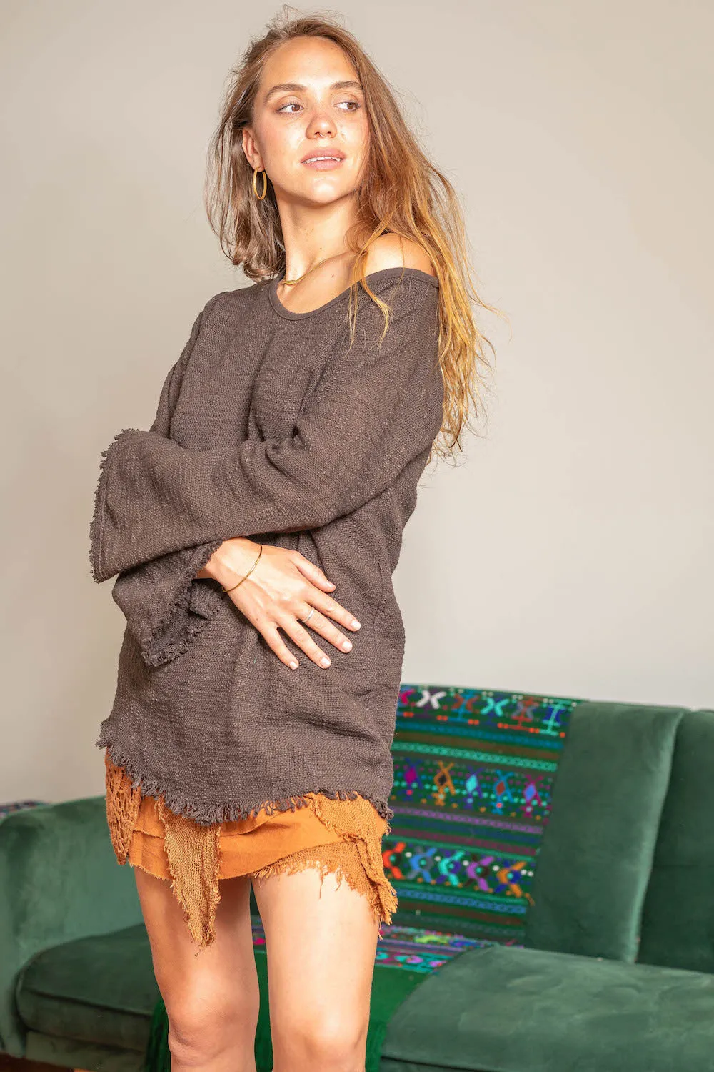 BACK TO NATURE LONG SLEEVE TOP DARK BROWN