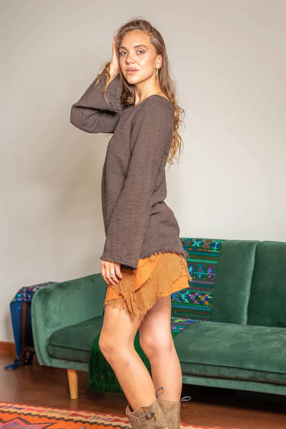 BACK TO NATURE LONG SLEEVE TOP DARK BROWN