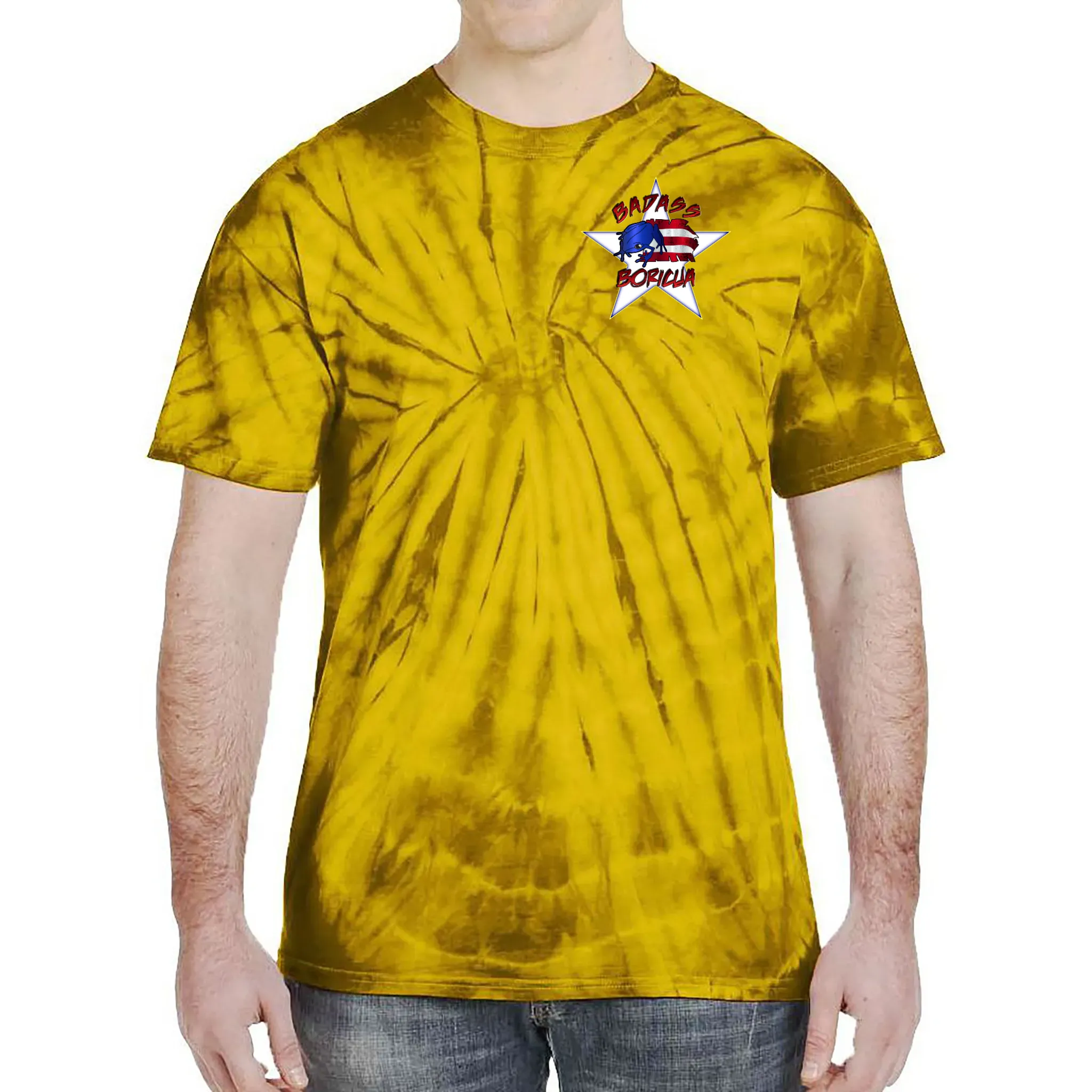 Badass Boricua Front and Back Image Tie-Dye T-Shirt