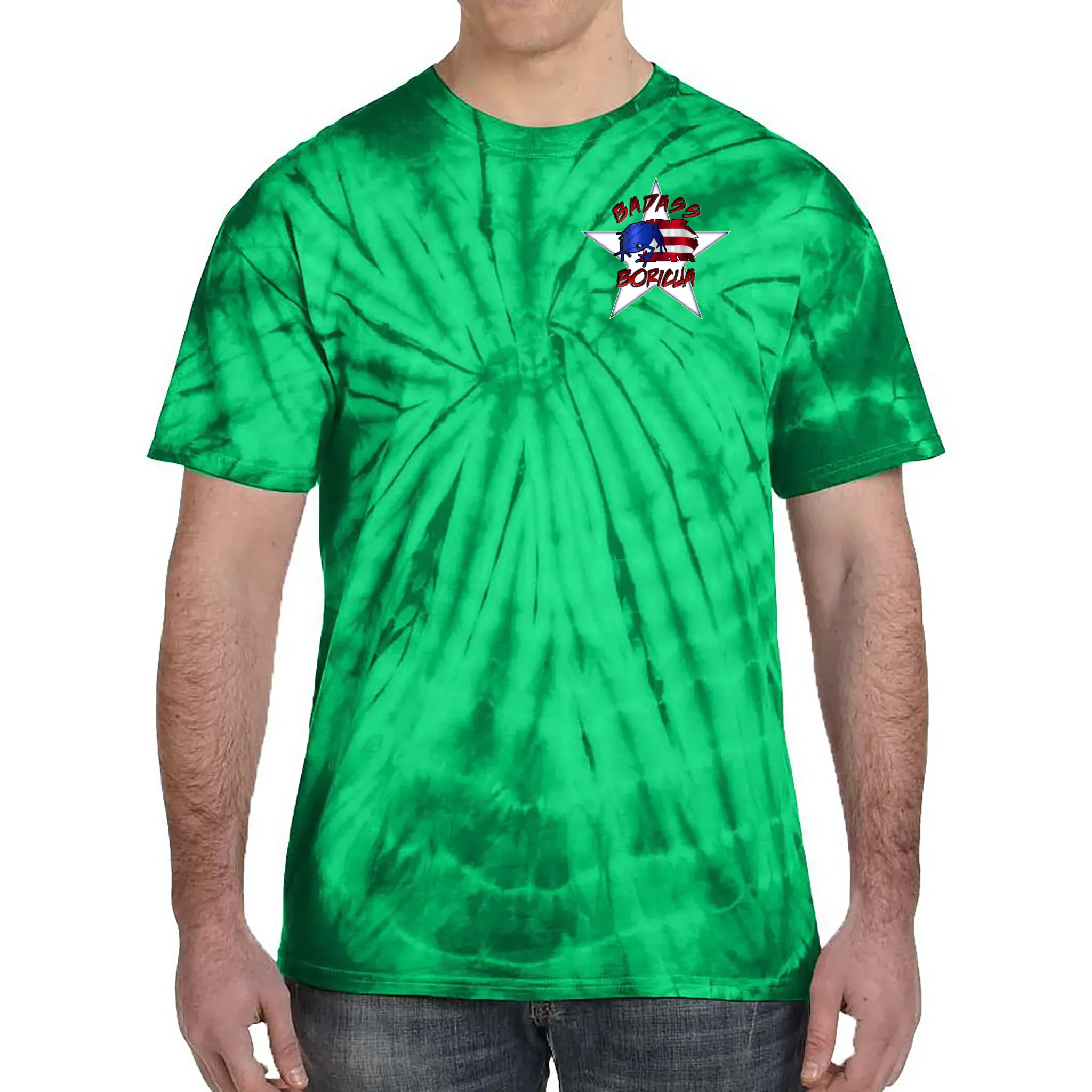 Badass Boricua Front and Back Image Tie-Dye T-Shirt