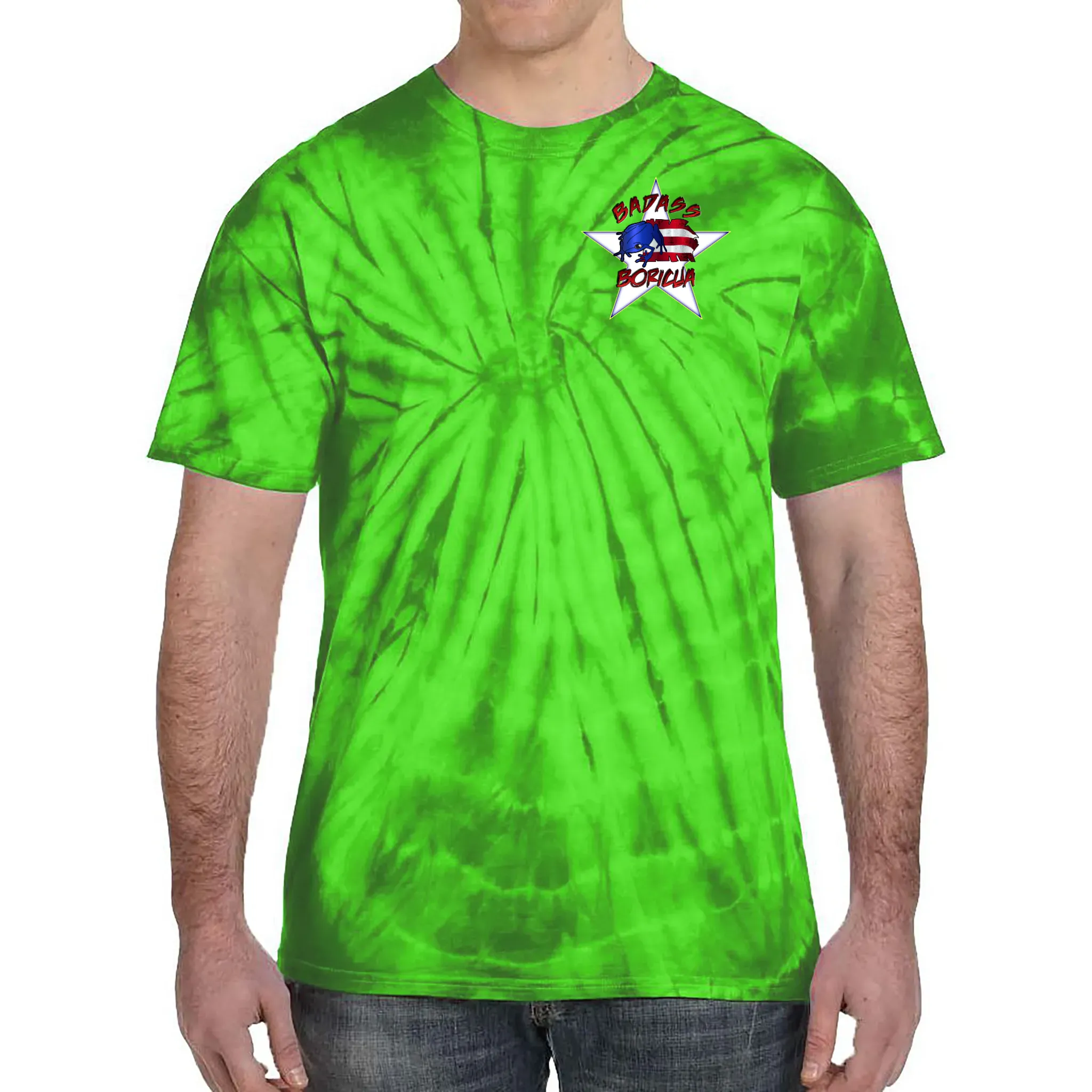 Badass Boricua Front and Back Image Tie-Dye T-Shirt