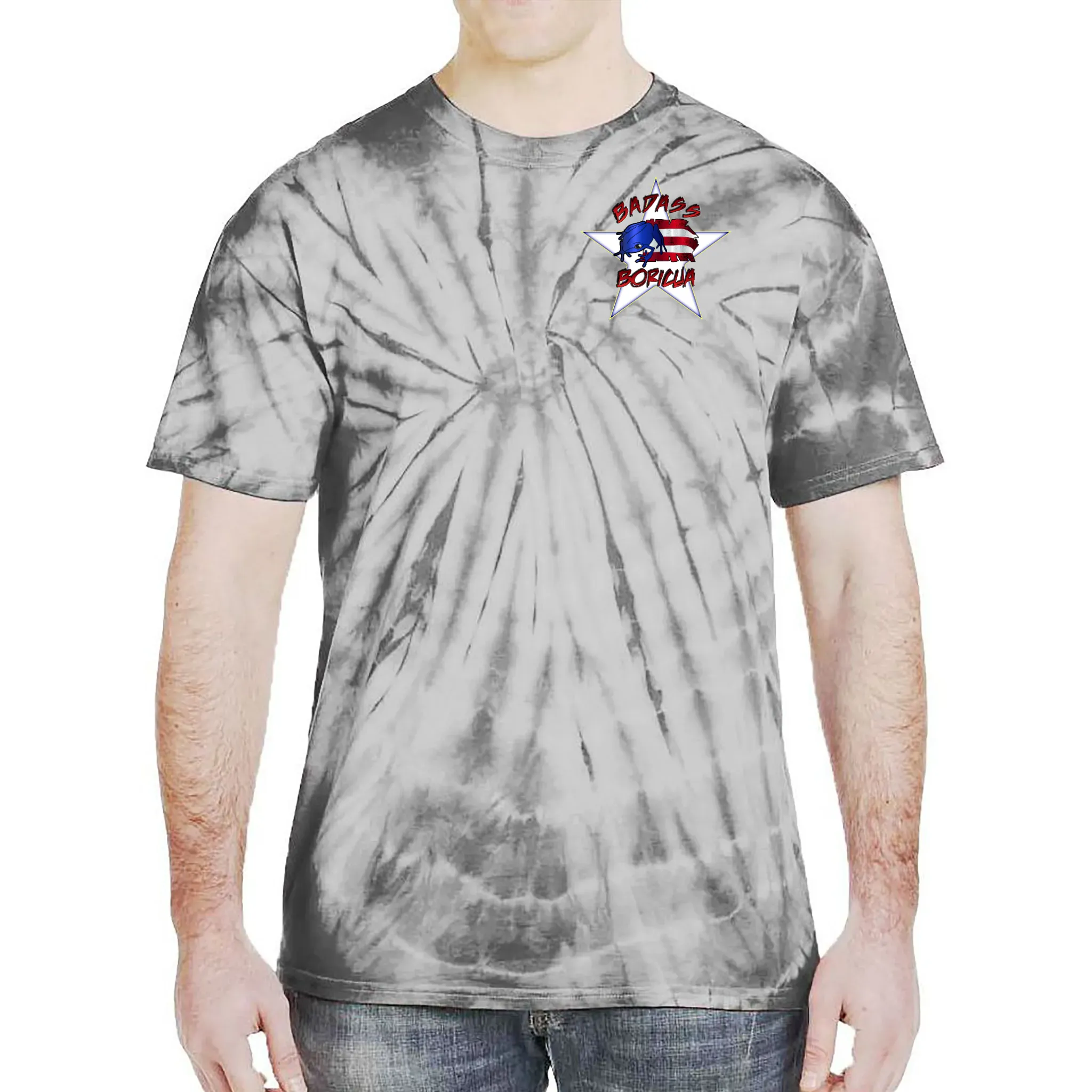 Badass Boricua Front and Back Image Tie-Dye T-Shirt