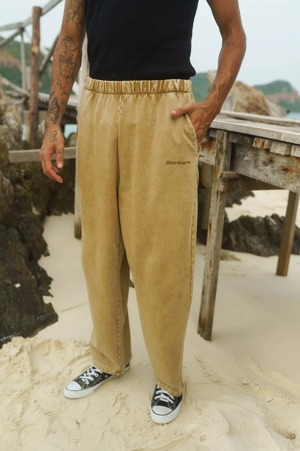 Beige Faded Loose Fit Pants