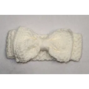 BIG BOW BABY CROCHET WINTER HEADBAND - WHITE