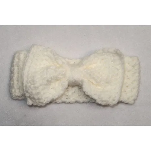 BIG BOW BABY CROCHET WINTER HEADBAND - WHITE