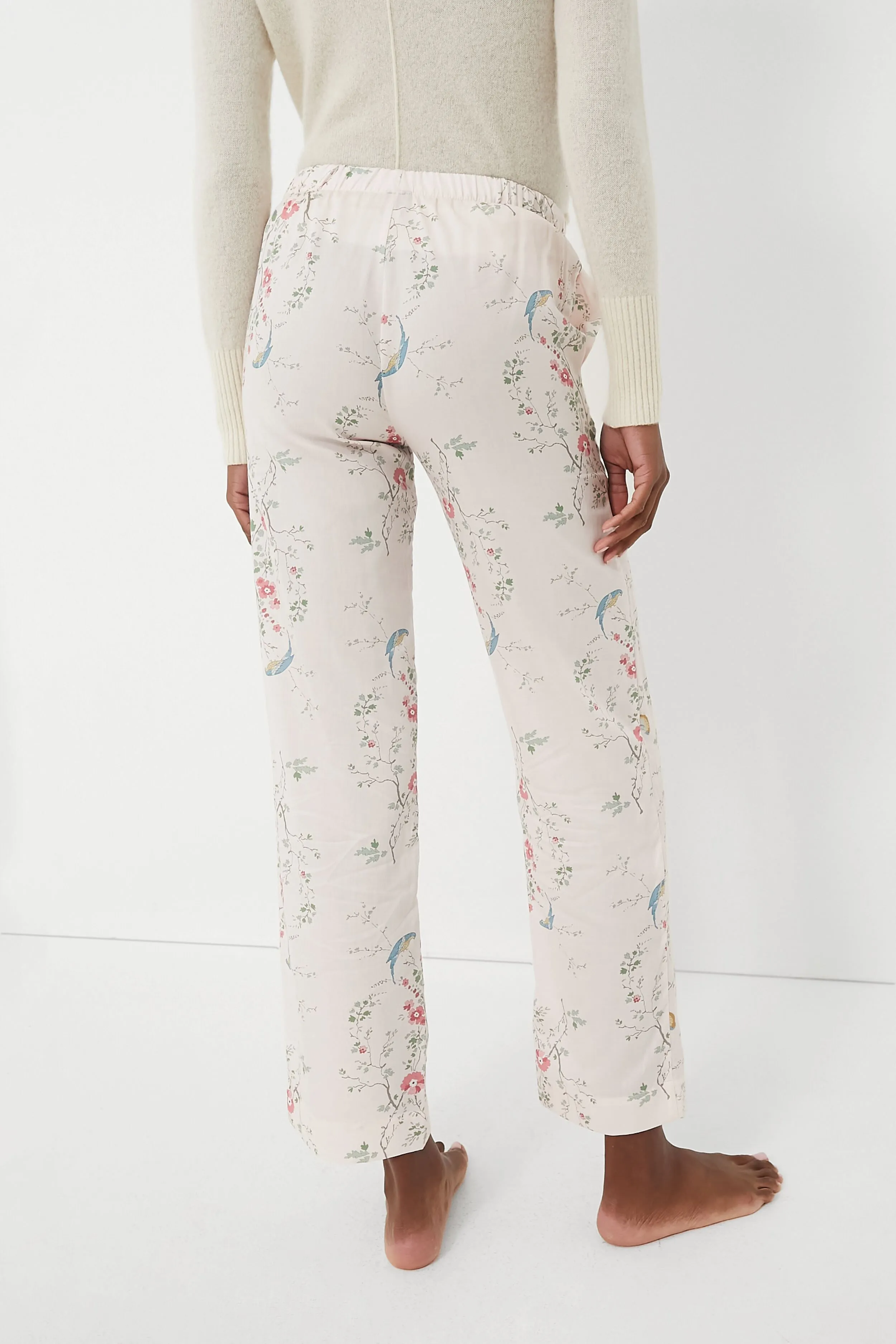 Bird on Flower Pink Verone Cotton Pyjama Pants