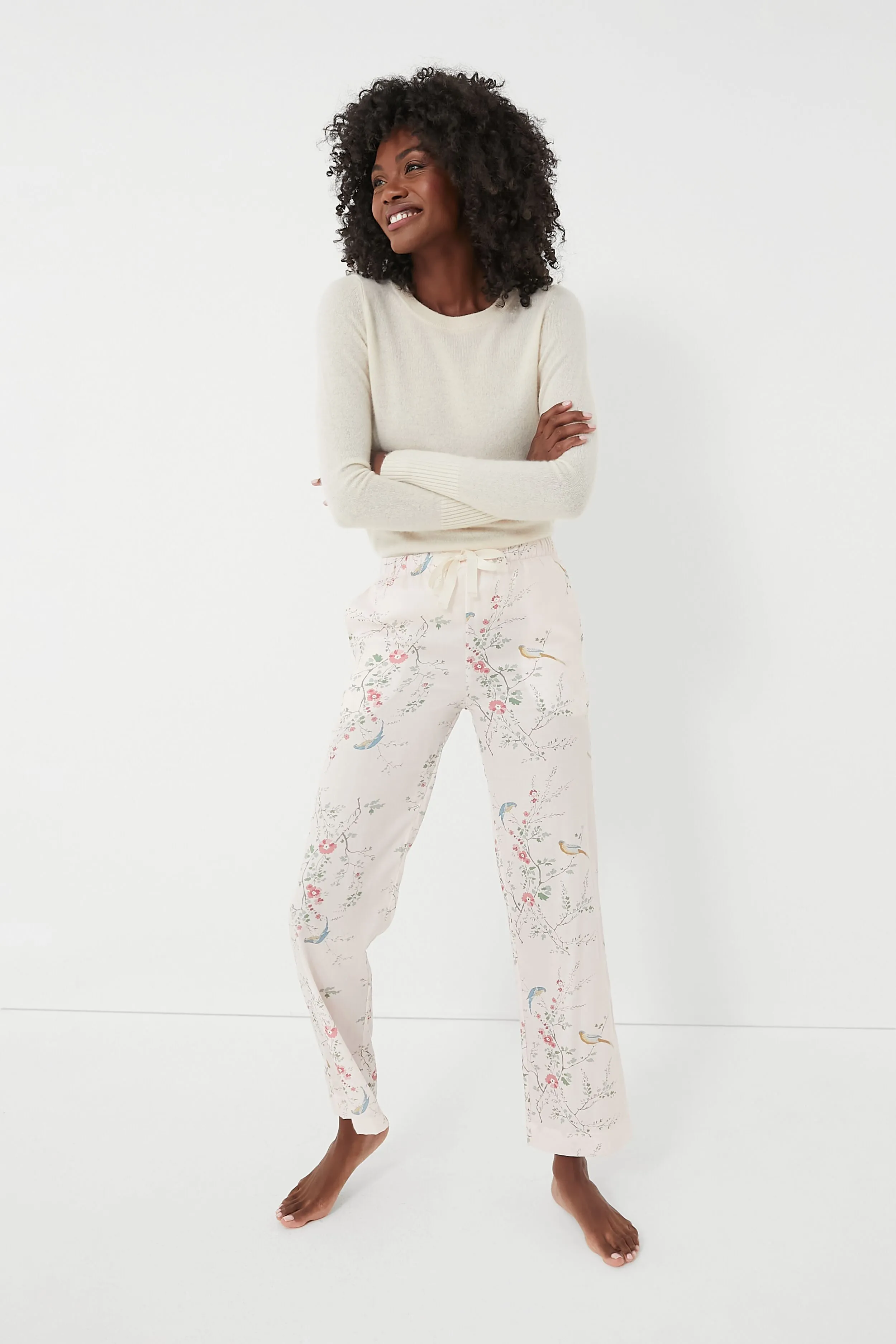 Bird on Flower Pink Verone Cotton Pyjama Pants