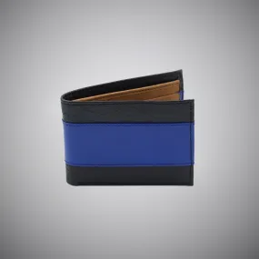 Black And Blue Striped Calf Leather Wallet With Tan Suede Interior