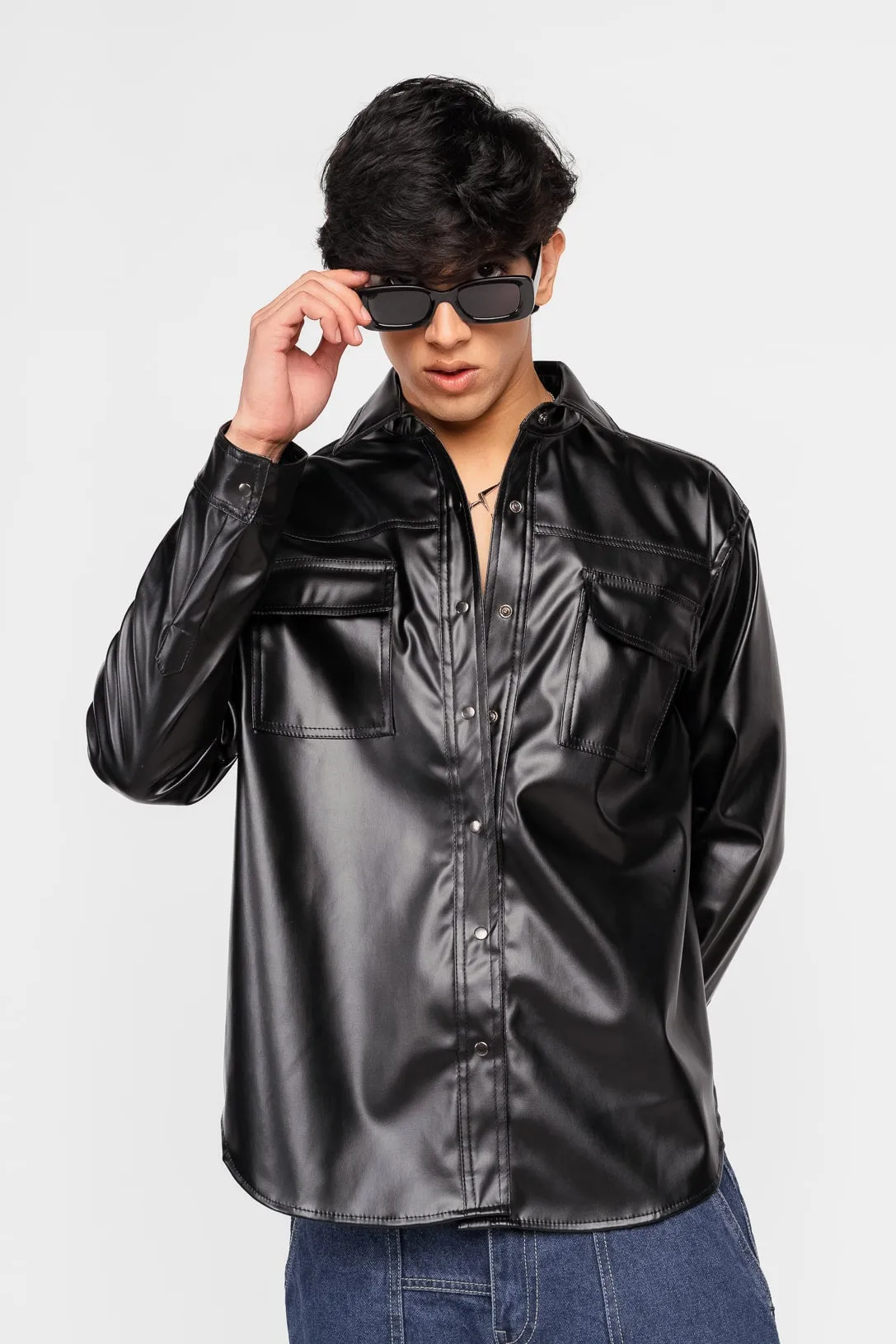 Black Leather Cowboy Men's Shirt