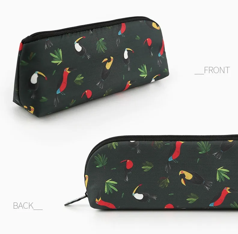 Black Toucans Birds Graphic Pencil Cases Stationery Zipper School 19cm Office Cosmetics Pouches Artists Designer Prints Gifts Bags Purses Students Girls Cute