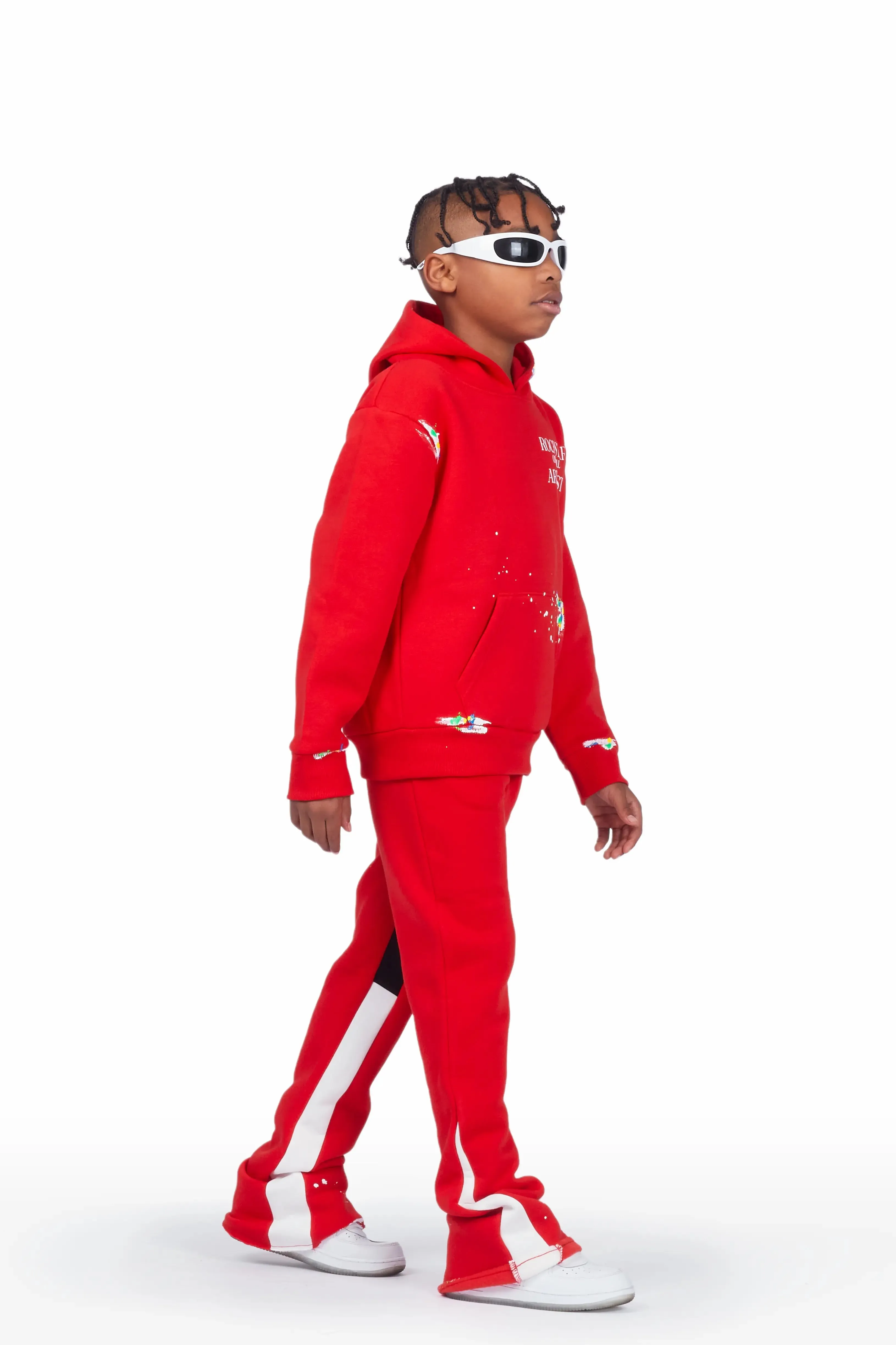 Boys Art Dist. Red Hoodie Stacked Flare Track Set