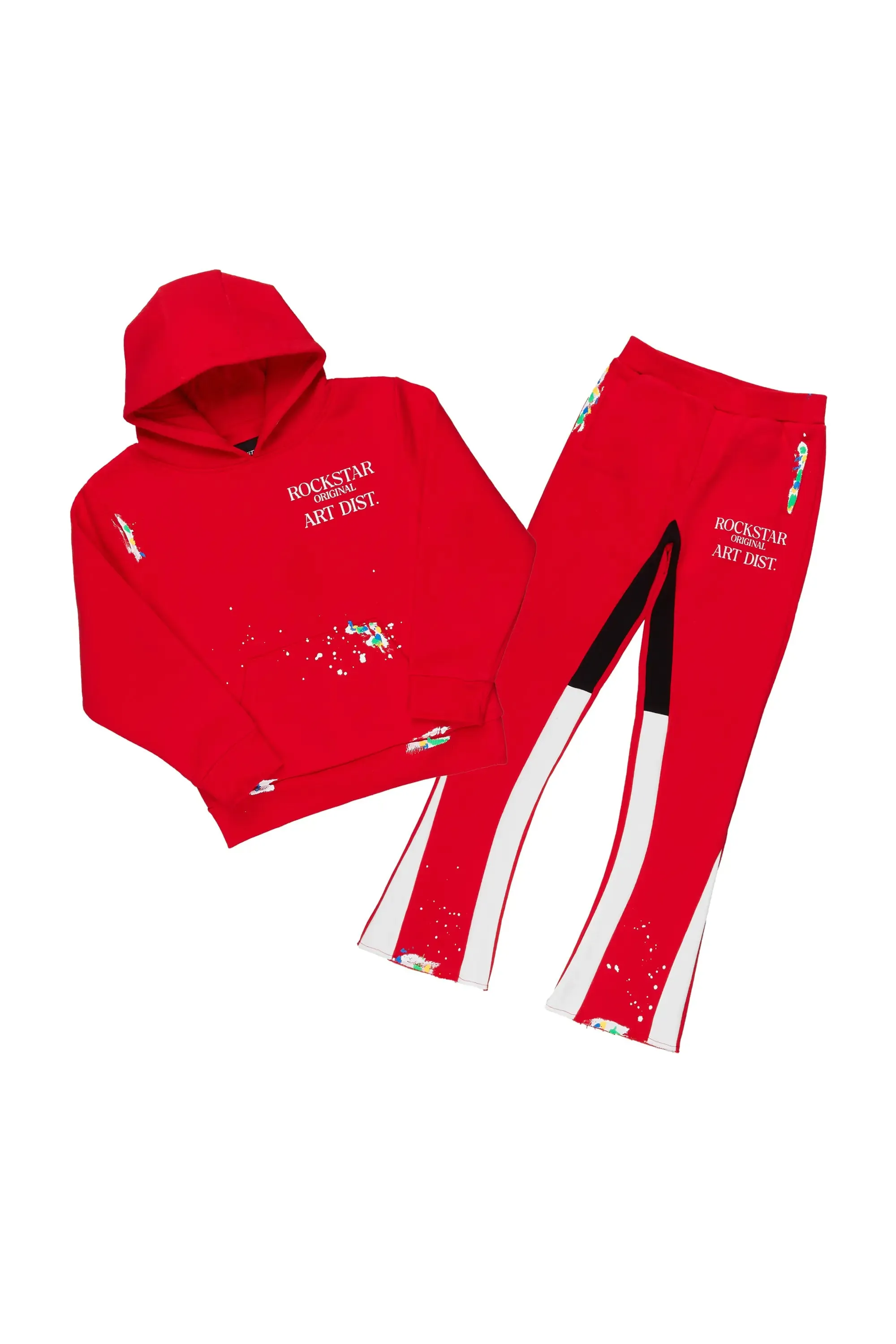 Boys Art Dist. Red Hoodie Stacked Flare Track Set