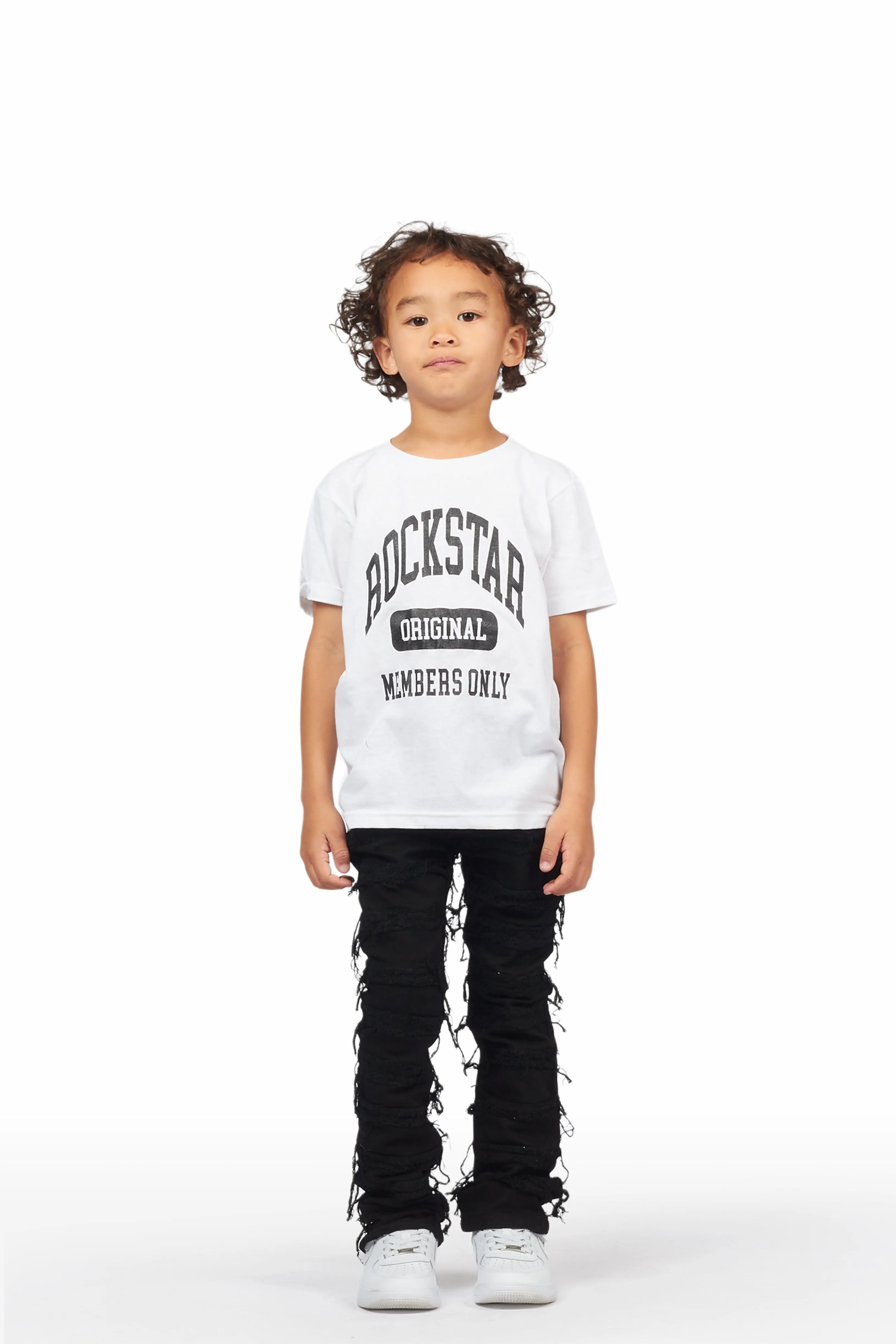 Boys Cullen Jet Black Frayed Stacked Flare Jean