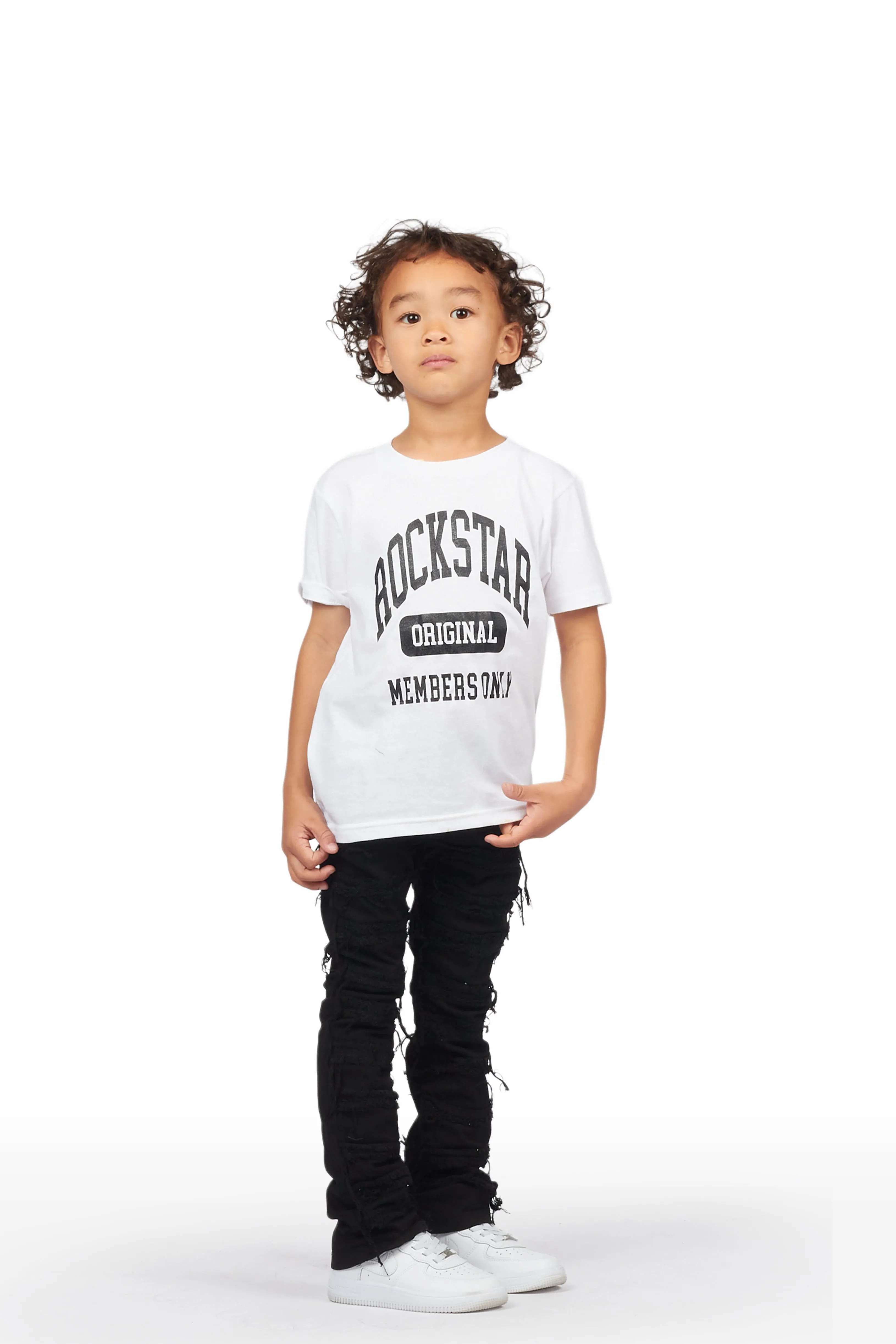 Boys Cullen Jet Black Frayed Stacked Flare Jean