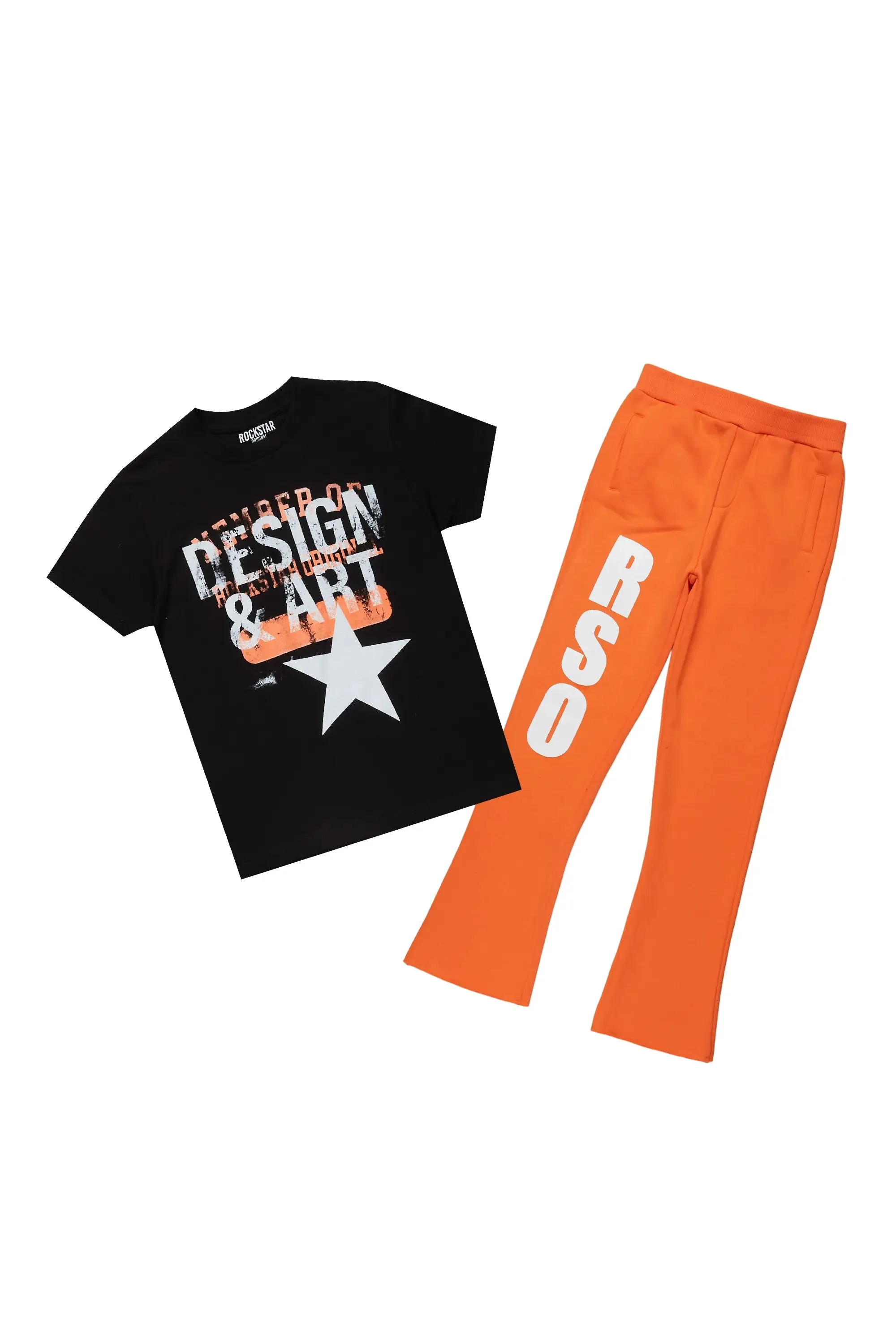 Boys Dion Orange/Black T-Shirt Stacked Set