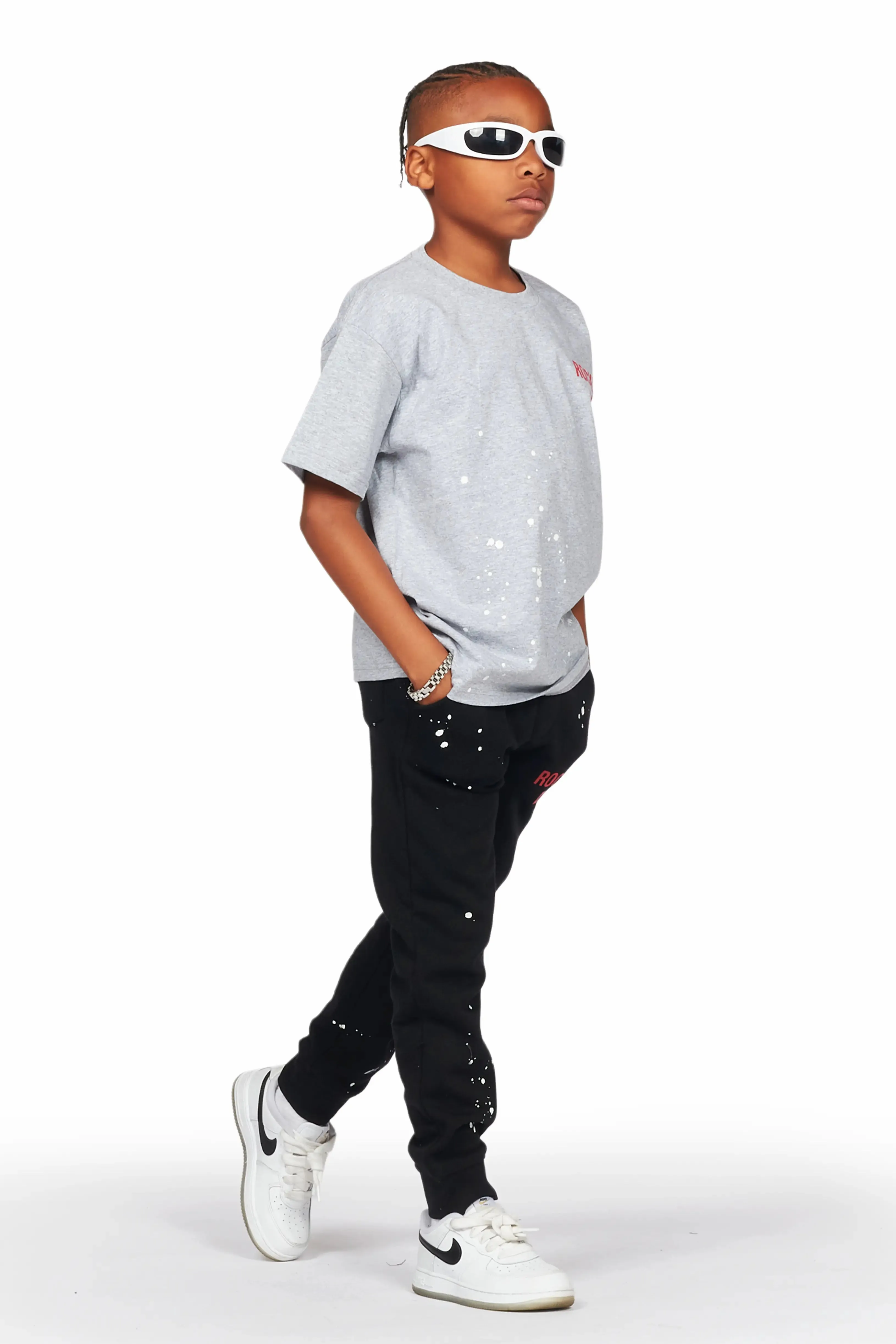 Boys Galen Grey/Black T-Shirt Jogger Set