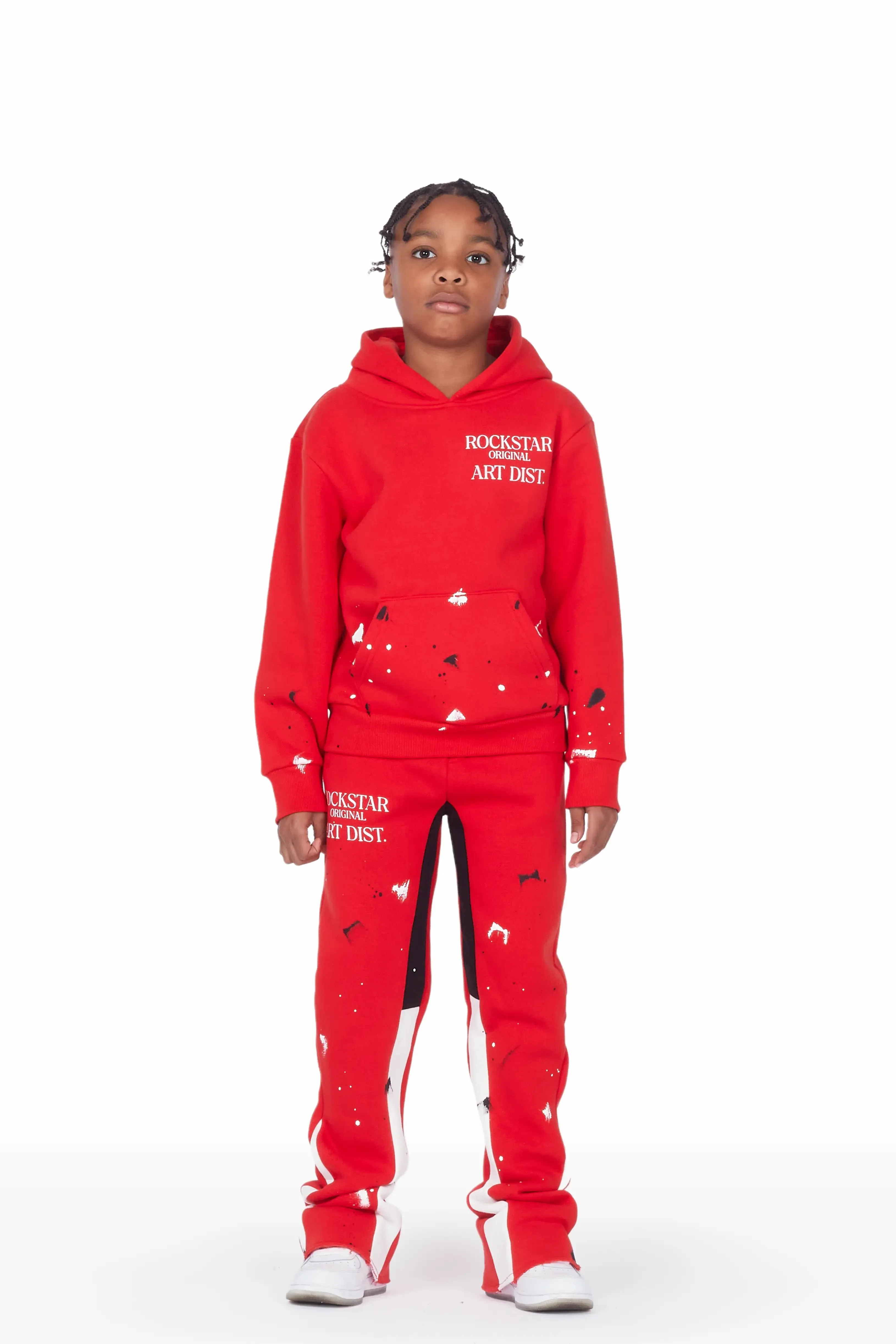 Boys Jaco Red Hoodie Stacked Flare Track Set