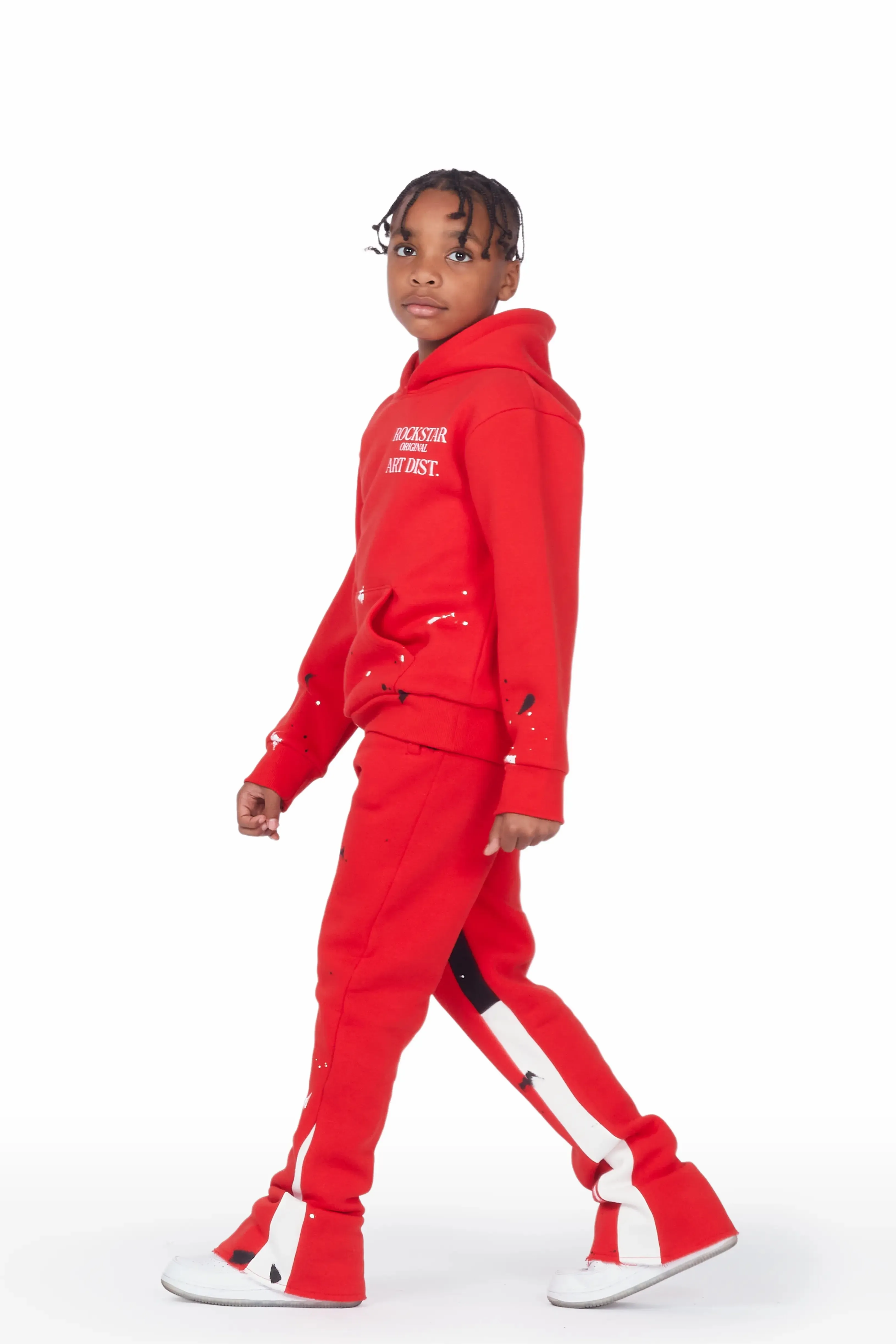 Boys Jaco Red Hoodie Stacked Flare Track Set