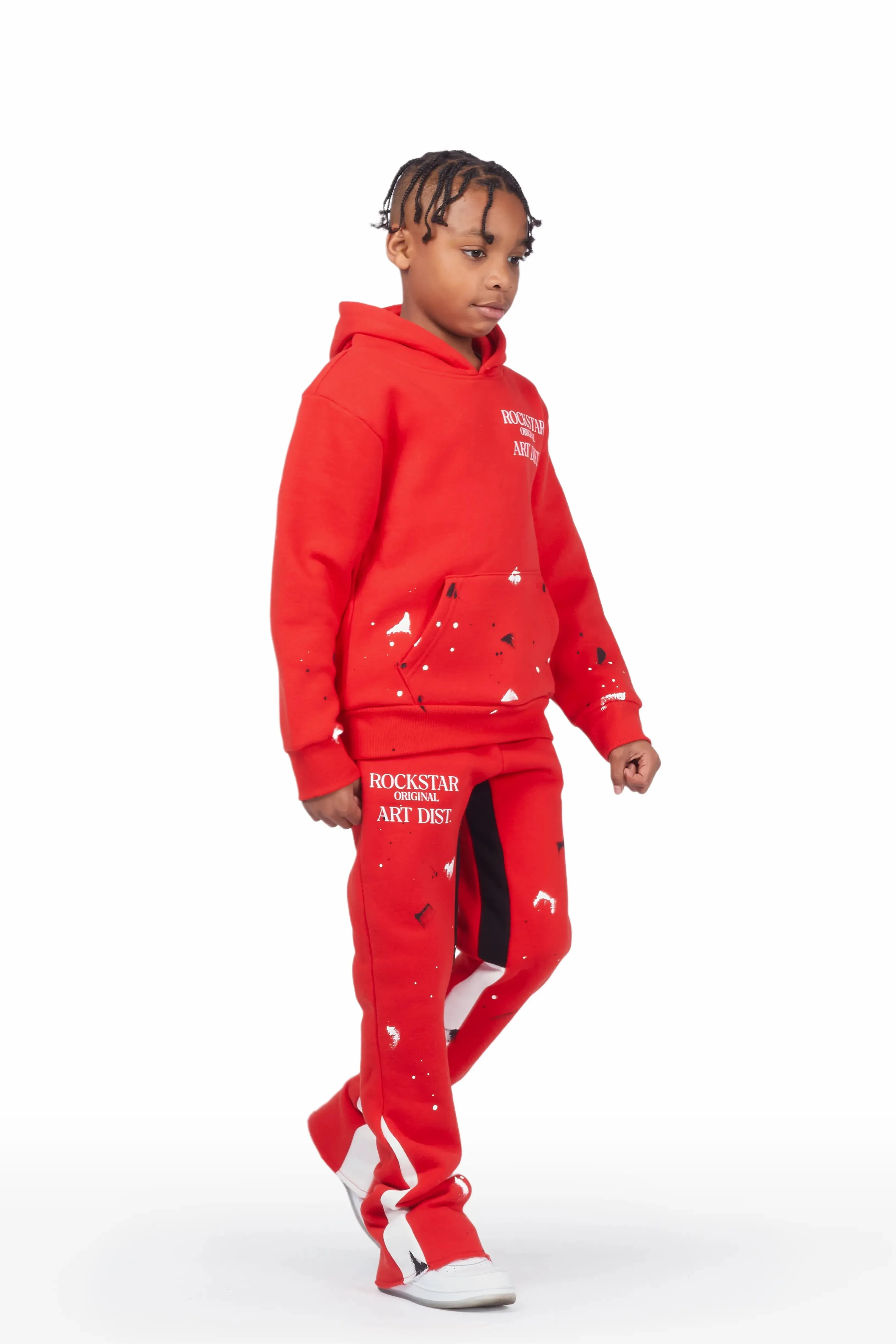 Boys Jaco Red Hoodie Stacked Flare Track Set