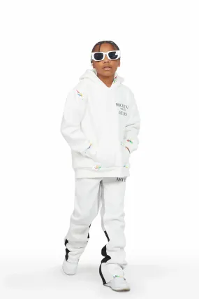 Boys Palmer Off White Hoodie Super Stacked Flare Track Set