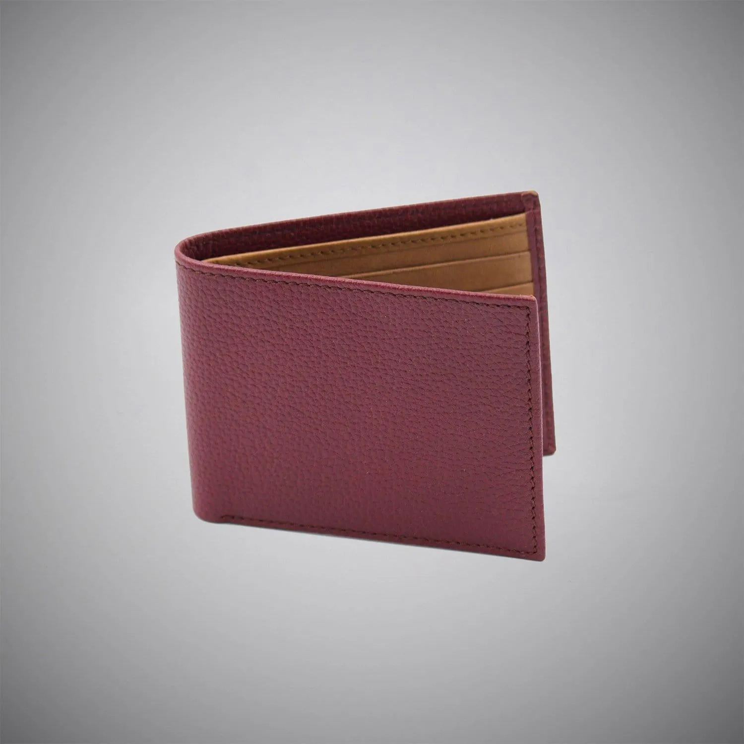 Burgundy Embossed Calf Leather Wallet With Tan Suede Interior