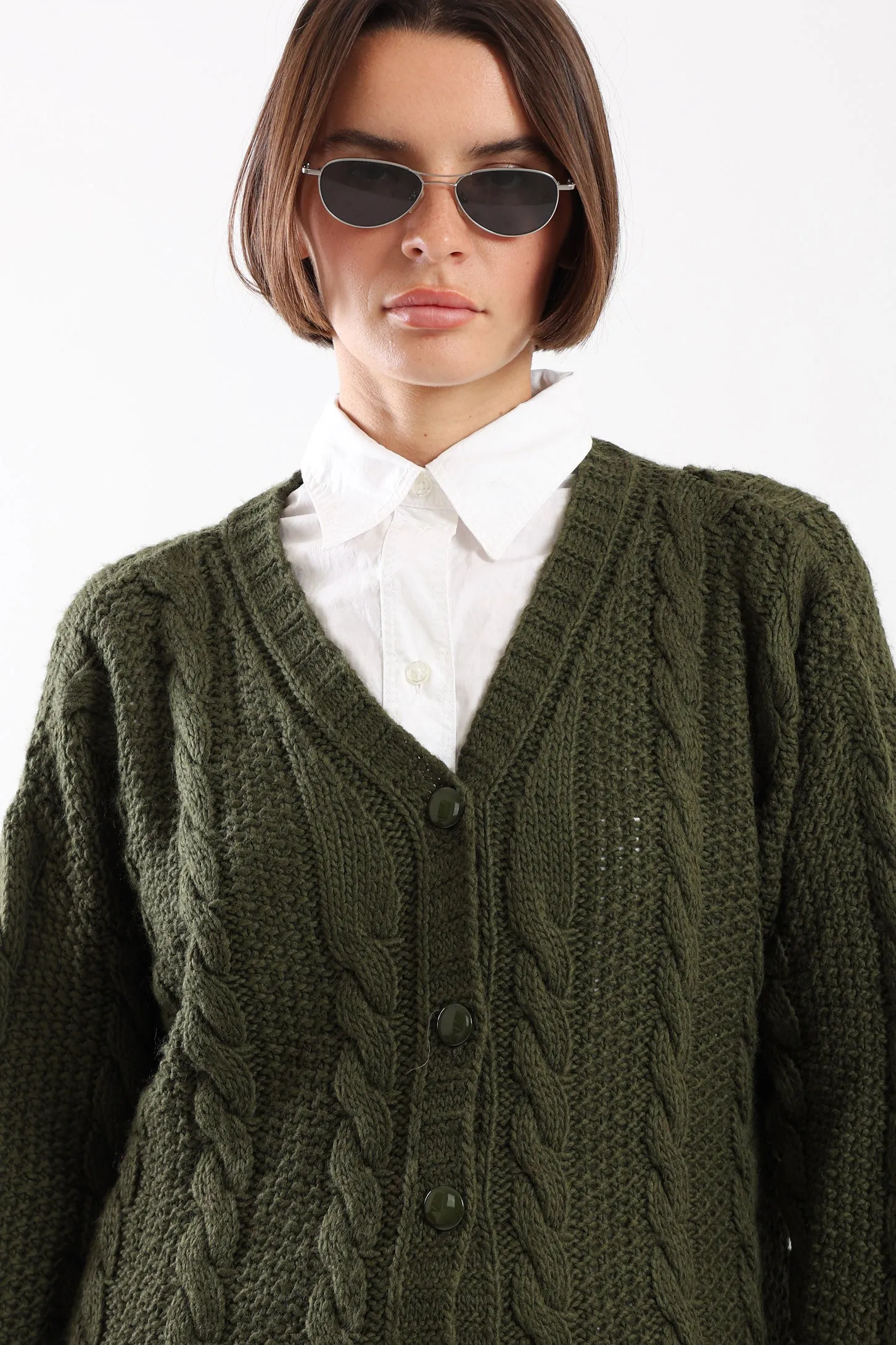 BUTTON UP KNIT CARDIGAN - OLIVE