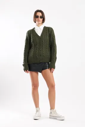 BUTTON UP KNIT CARDIGAN - OLIVE