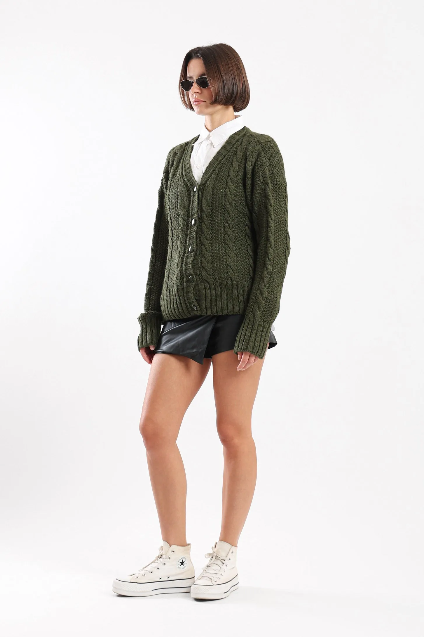 BUTTON UP KNIT CARDIGAN - OLIVE