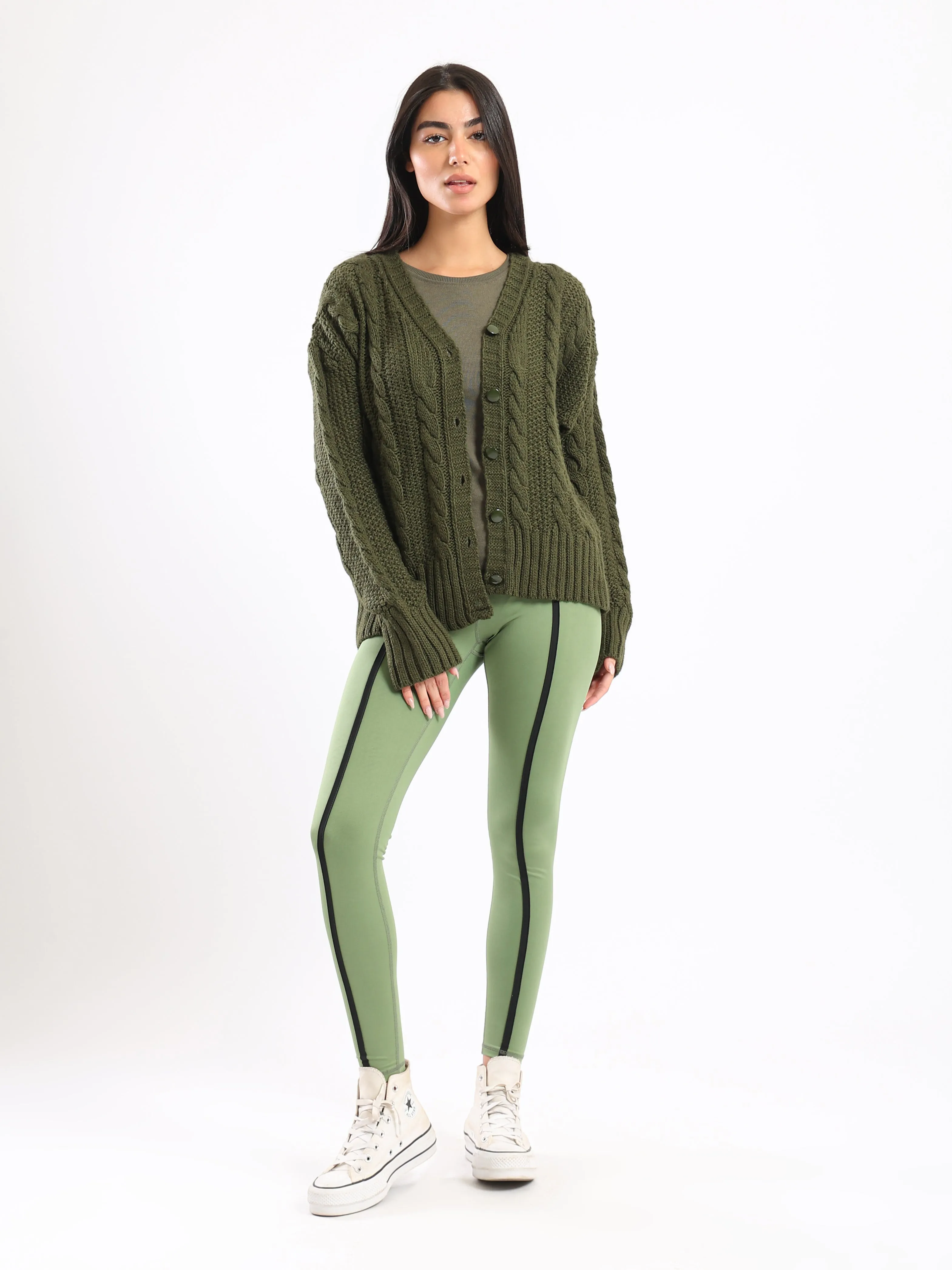 BUTTON UP KNIT CARDIGAN - OLIVE