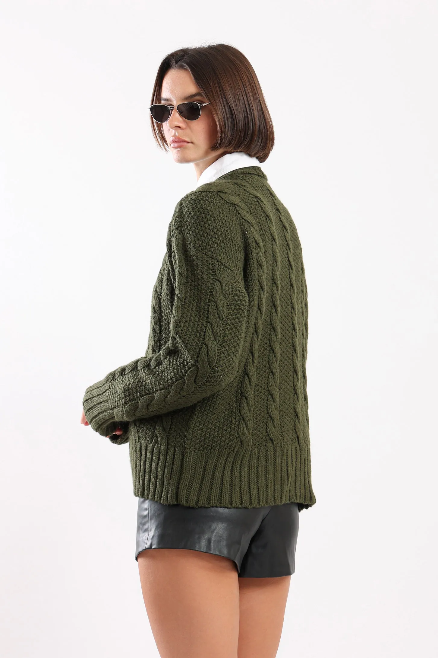 BUTTON UP KNIT CARDIGAN - OLIVE