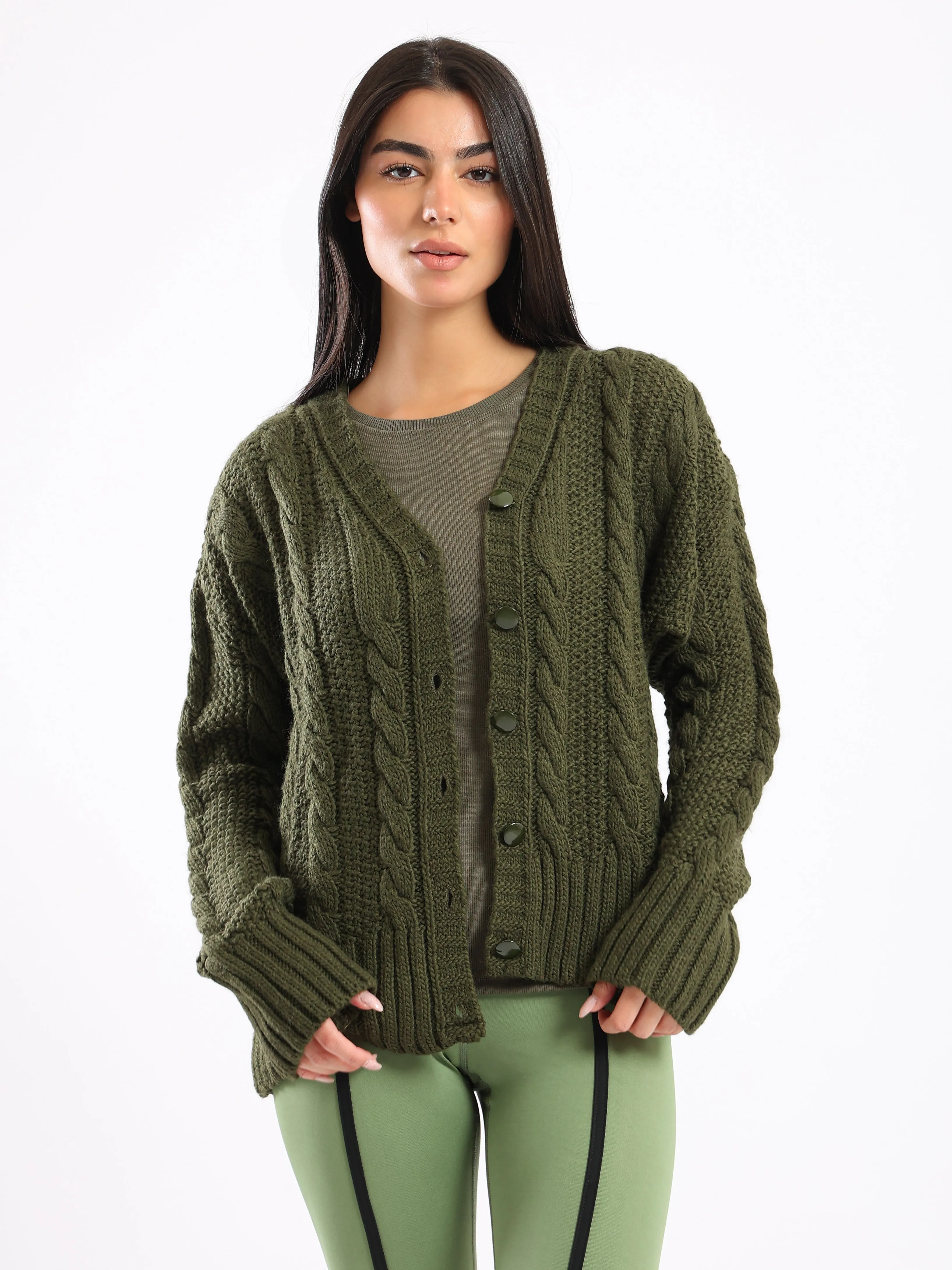 BUTTON UP KNIT CARDIGAN - OLIVE