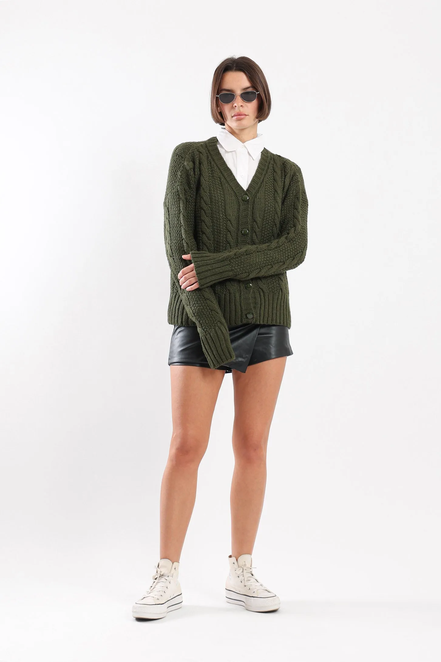 BUTTON UP KNIT CARDIGAN - OLIVE