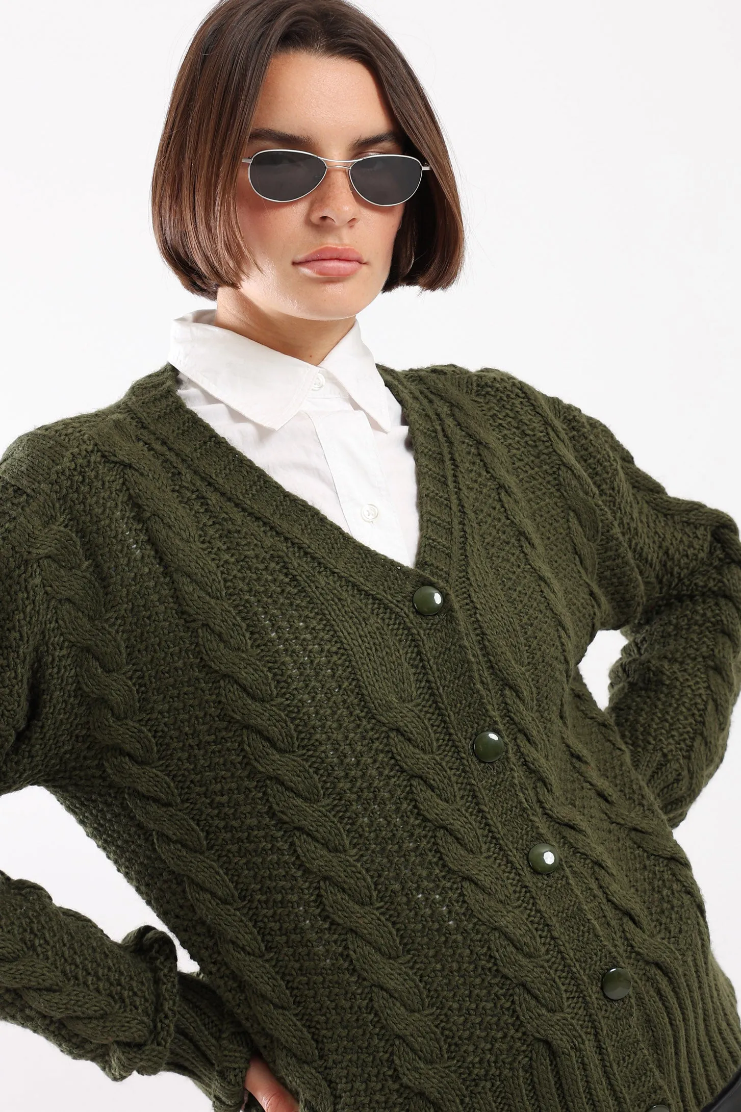 BUTTON UP KNIT CARDIGAN - OLIVE