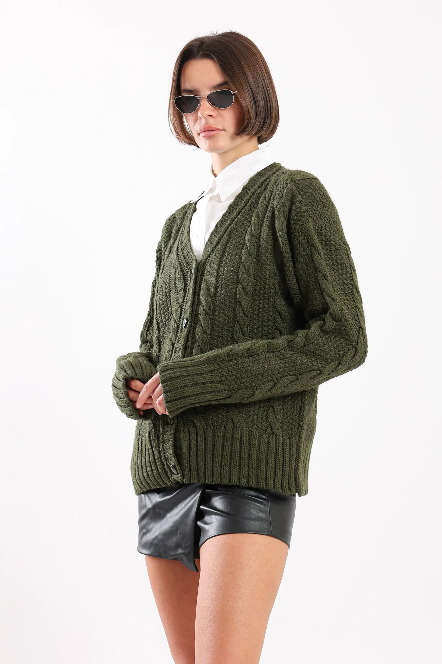 BUTTON UP KNIT CARDIGAN - OLIVE