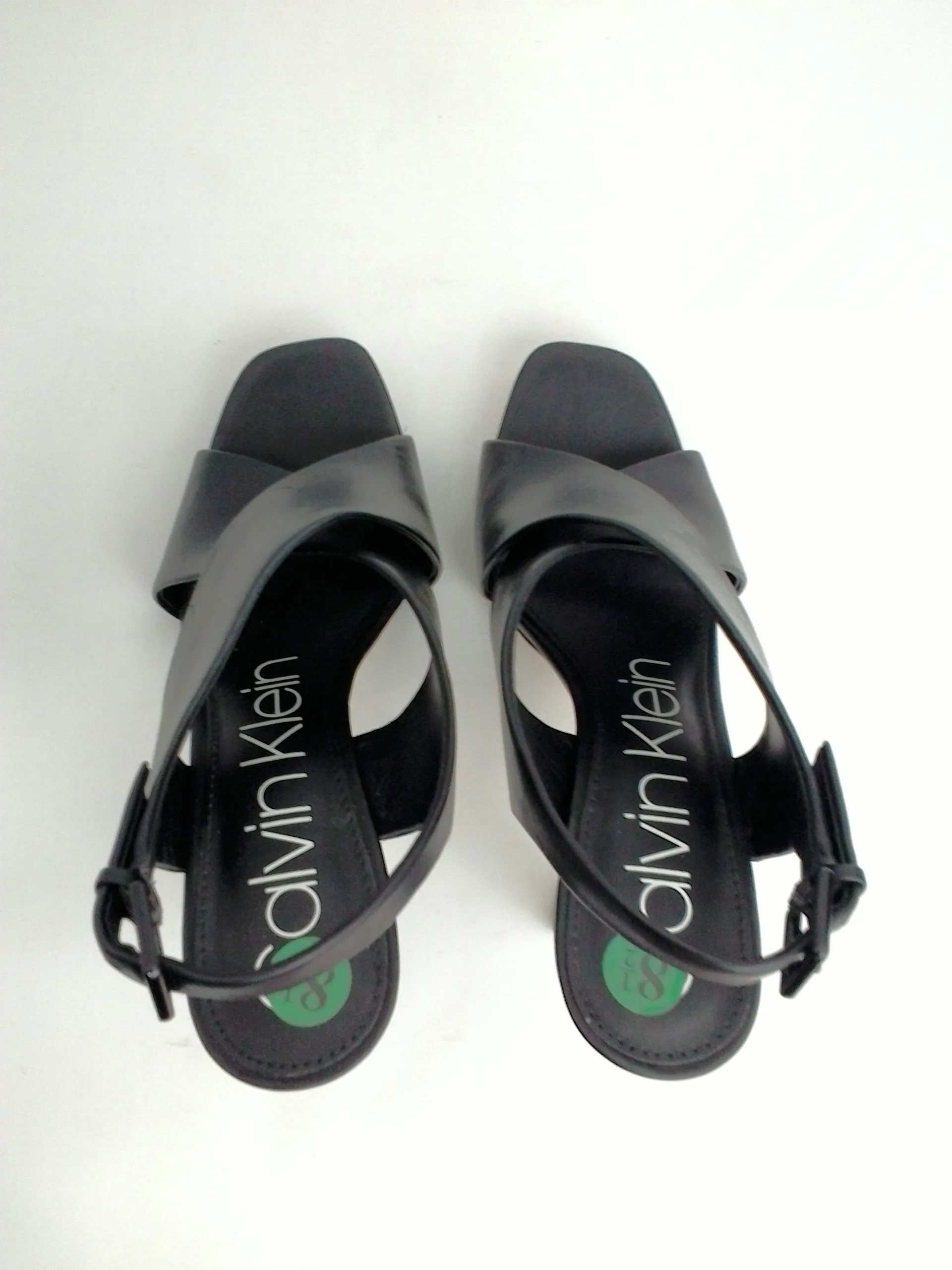 Calvin Klein Women's Myra Black Leather Platform Sandal Size 8.5