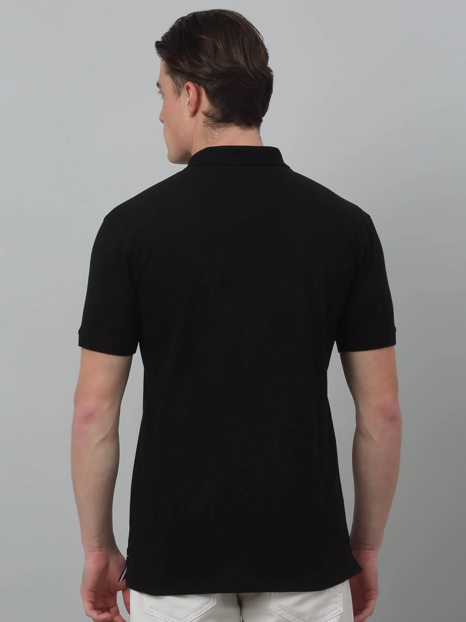 Cantabil Black Solid Polo Neck Half Sleeve T-shirt For Men