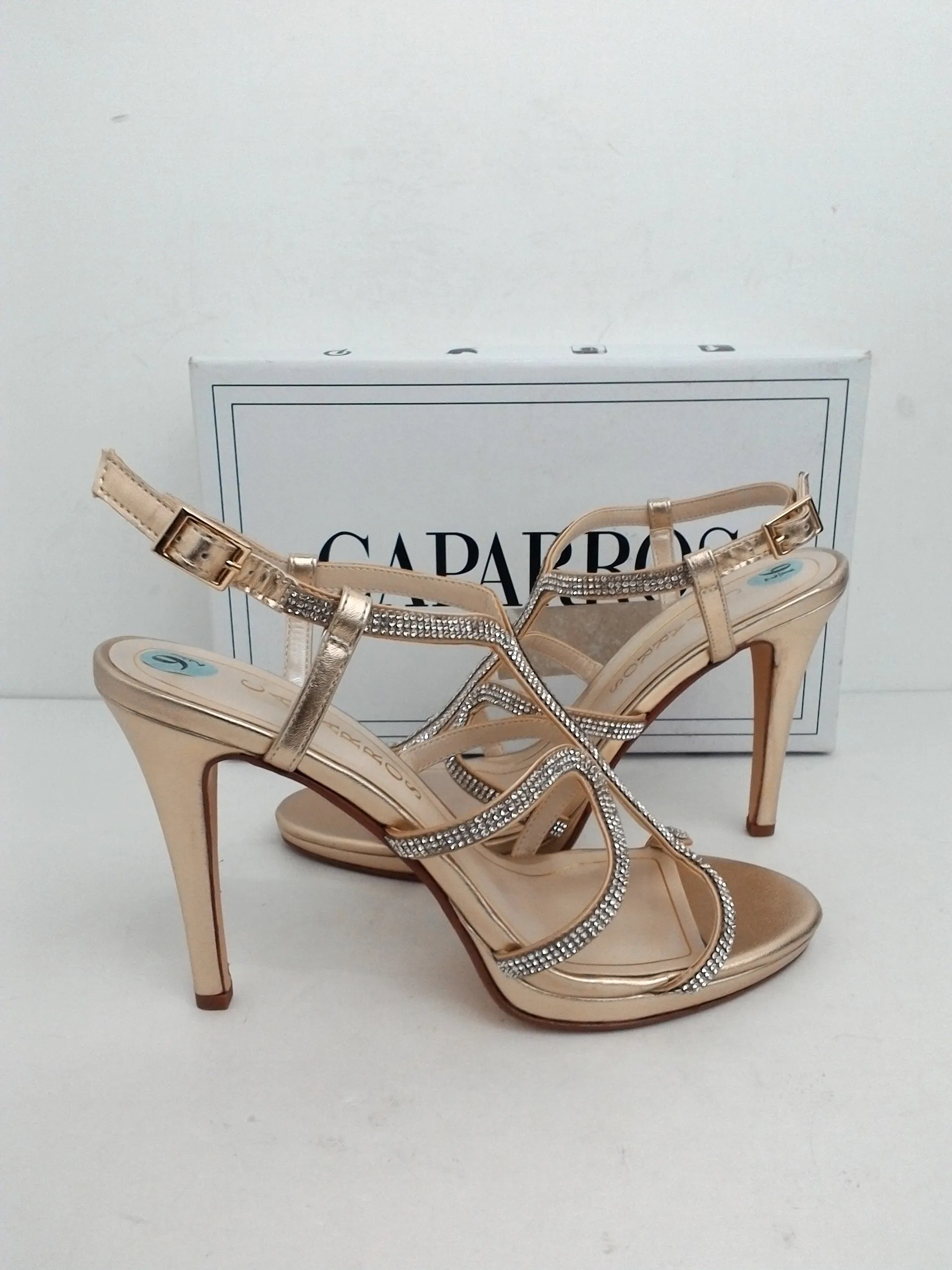 Caparros Women's Pizzaz Gold Metallic Heeled Sandals Size 9.5 B