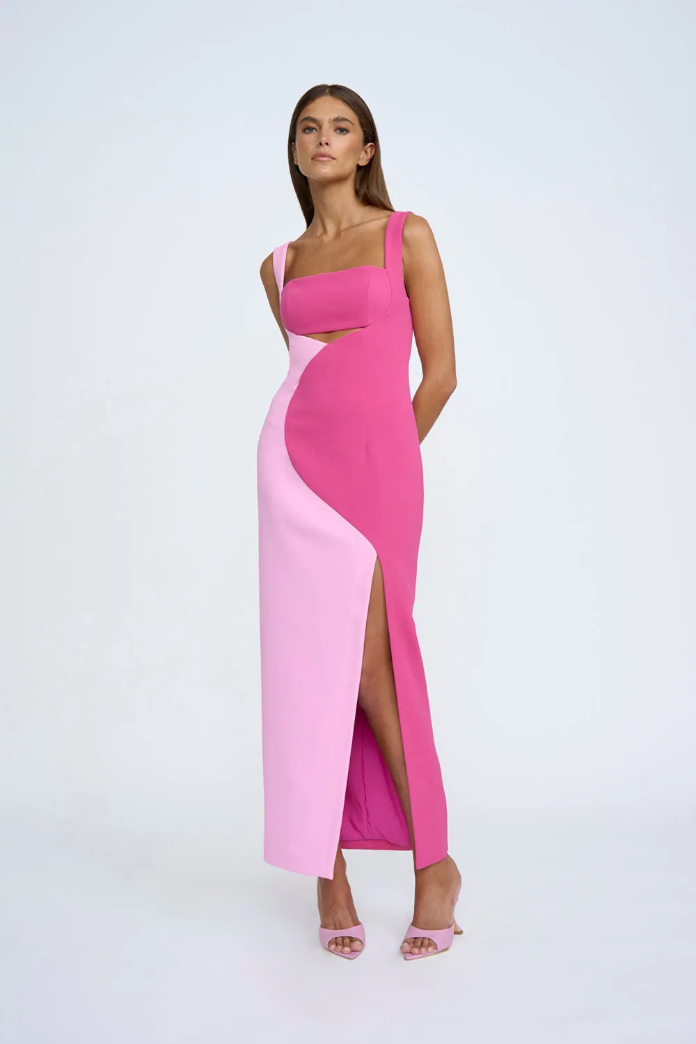 Caterina Two Tone Curve Midi - Pink Multi