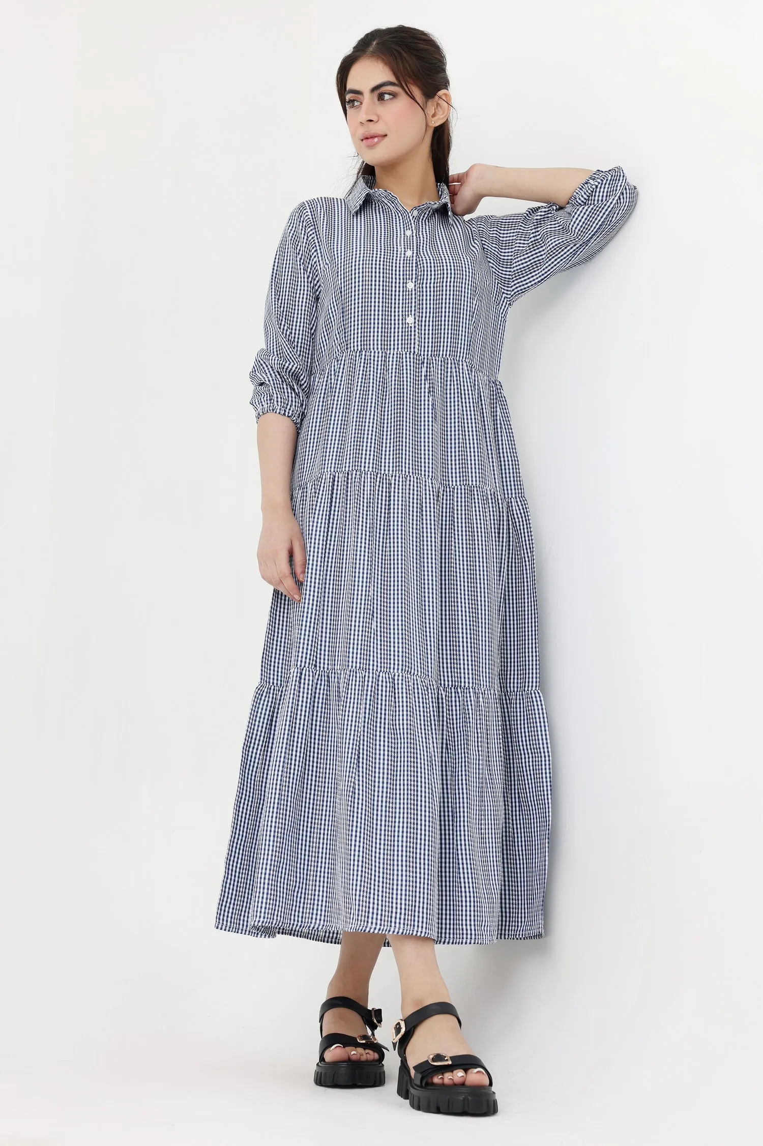 CHARM STRIPE MIDI DRESS-BLUE-WHITE