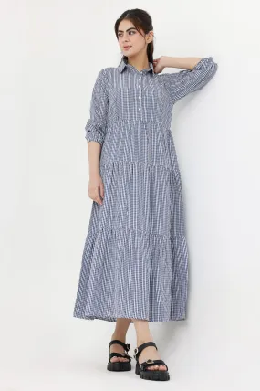 CHARM STRIPE MIDI DRESS-BLUE-WHITE