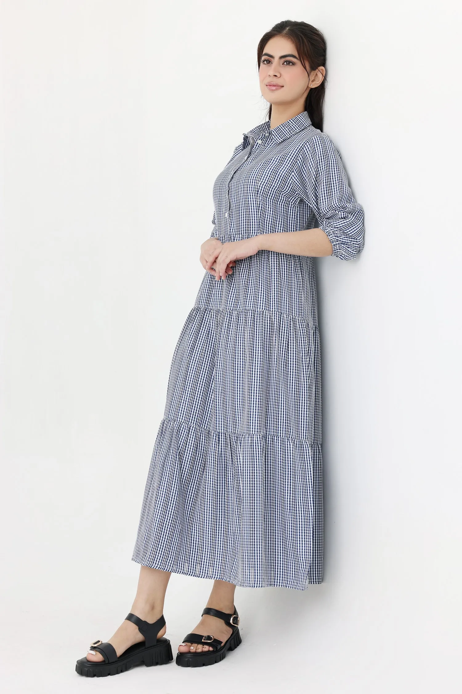 CHARM STRIPE MIDI DRESS-BLUE-WHITE