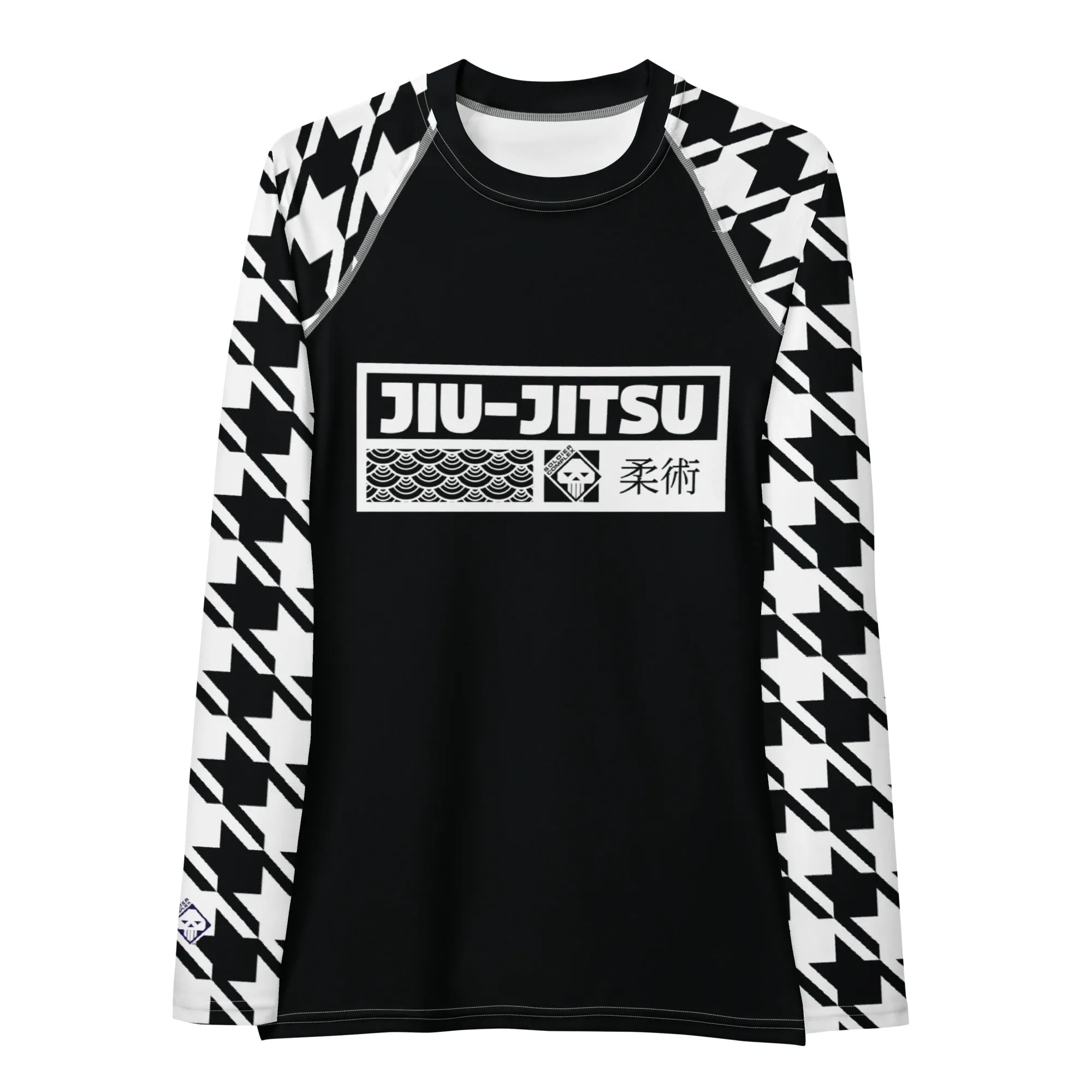 Chic Comfort: Long Sleeve Jiu-Jitsu Houndstooth BJJ Rash Guard for Women Noir